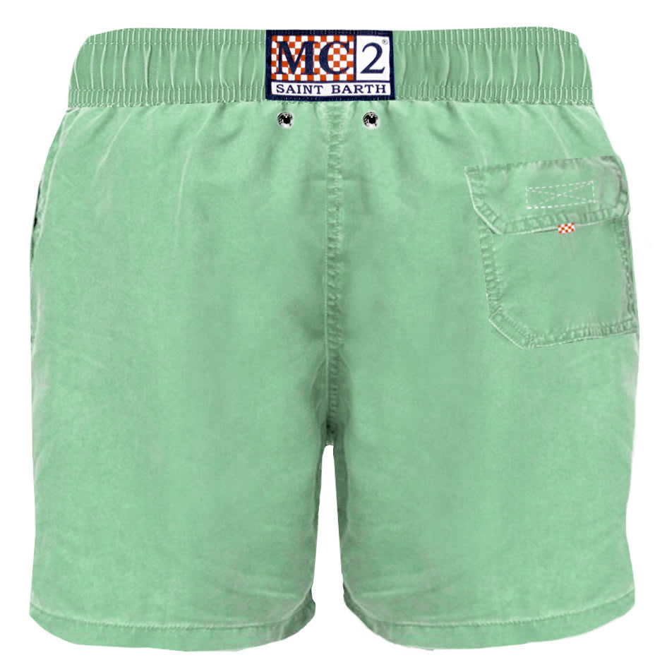 Mc2 Saint Barth Acid Green Delavè Man Swim Shorts In Green