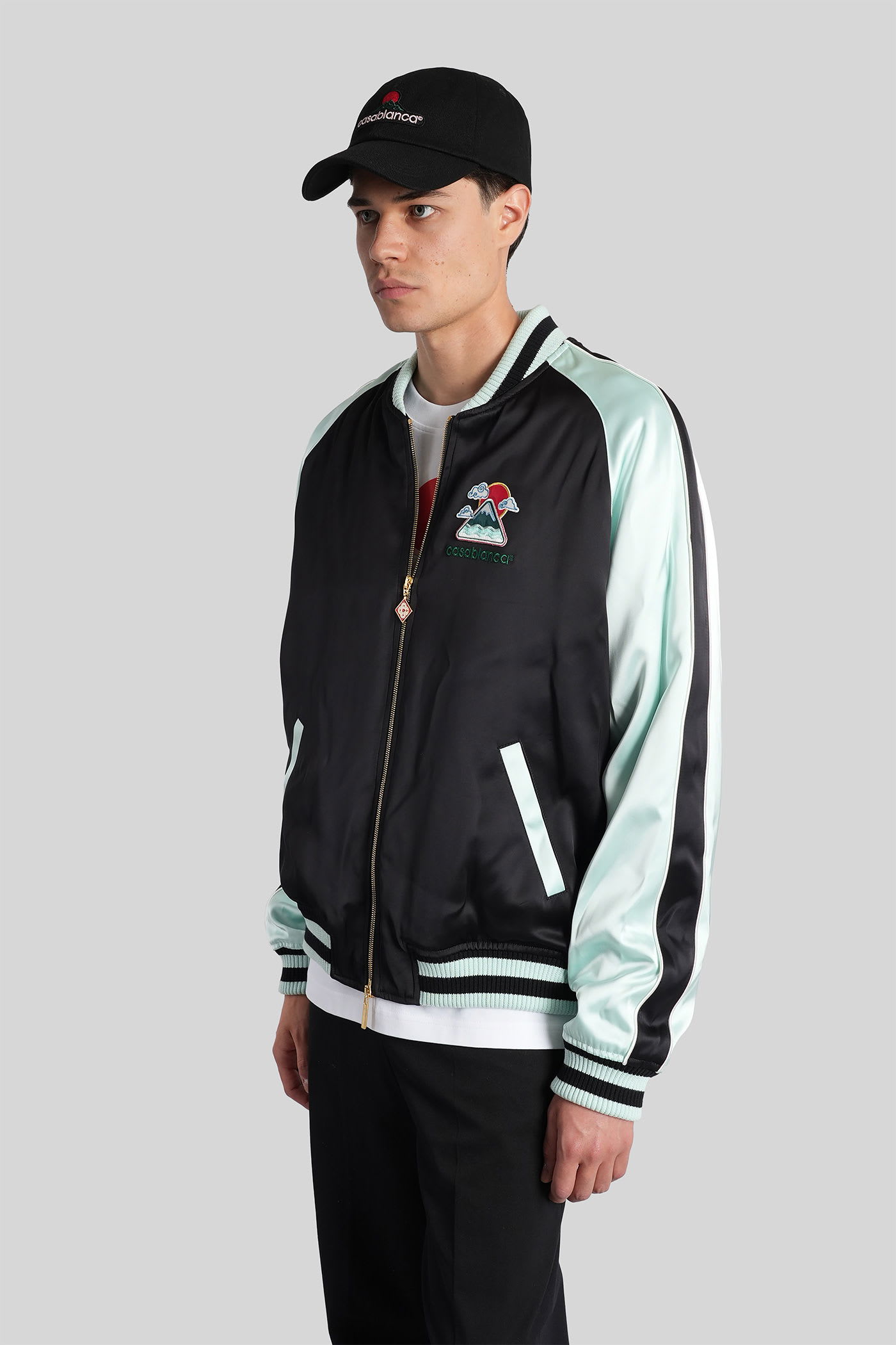Casablanca Quilted Colour-block Satin Track Jacket In Black