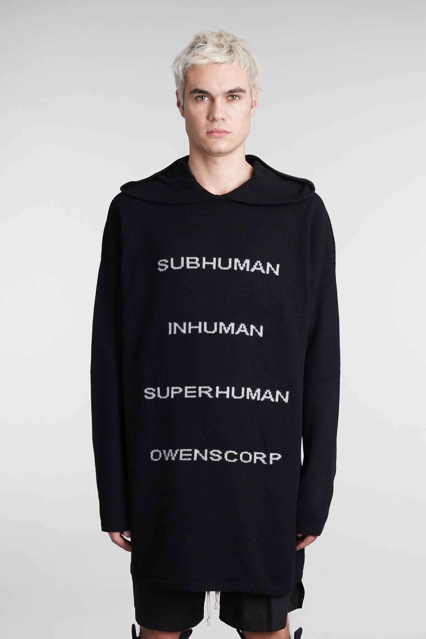 Rick Owens Hooded Tommy Knitwear In Black Cashmere