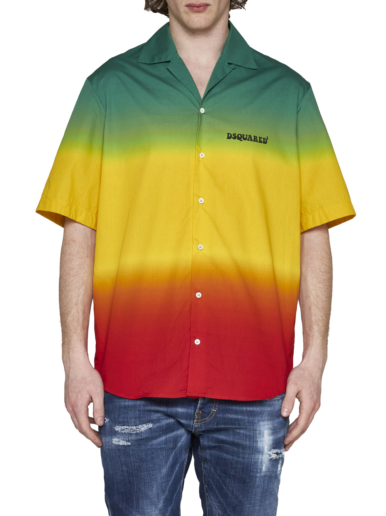 Dsquared2 Color-block Cotton Shirt In Multicolour