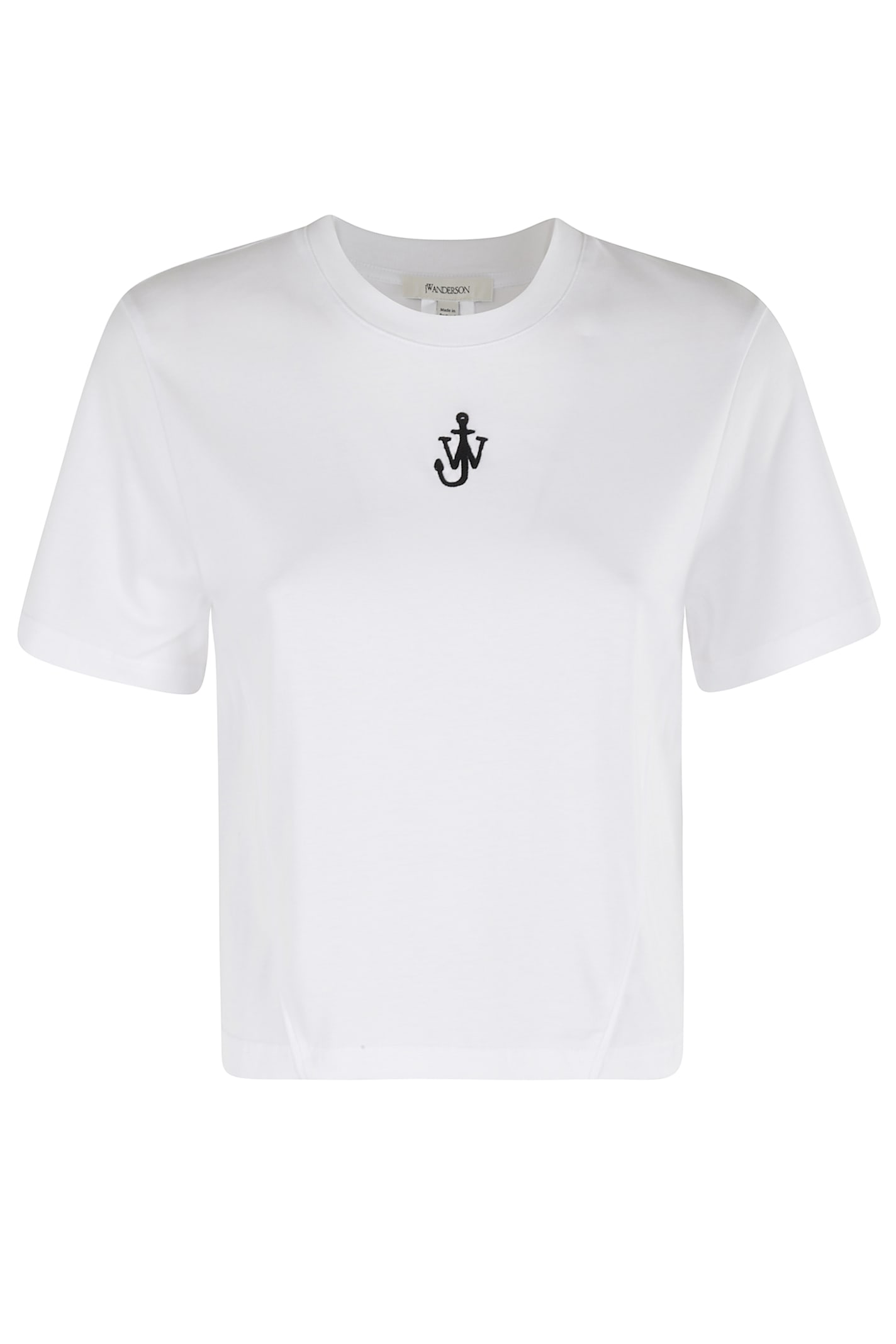 Jw Anderson Anchor Embroidery Panelled Cropped Tshirt In White