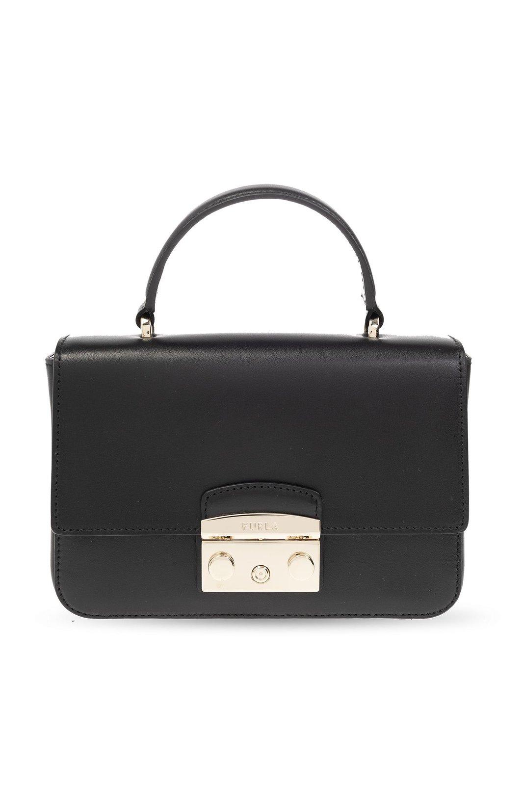Furla Metropolis Push-lock Detailed Mini Top Handle Bag In Nero