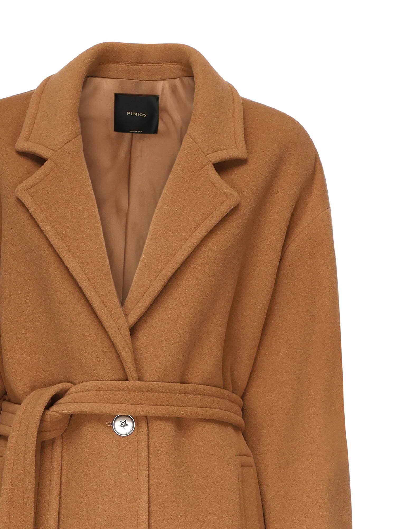 Pinko Single-breasted Wool Blend Coat In Brown