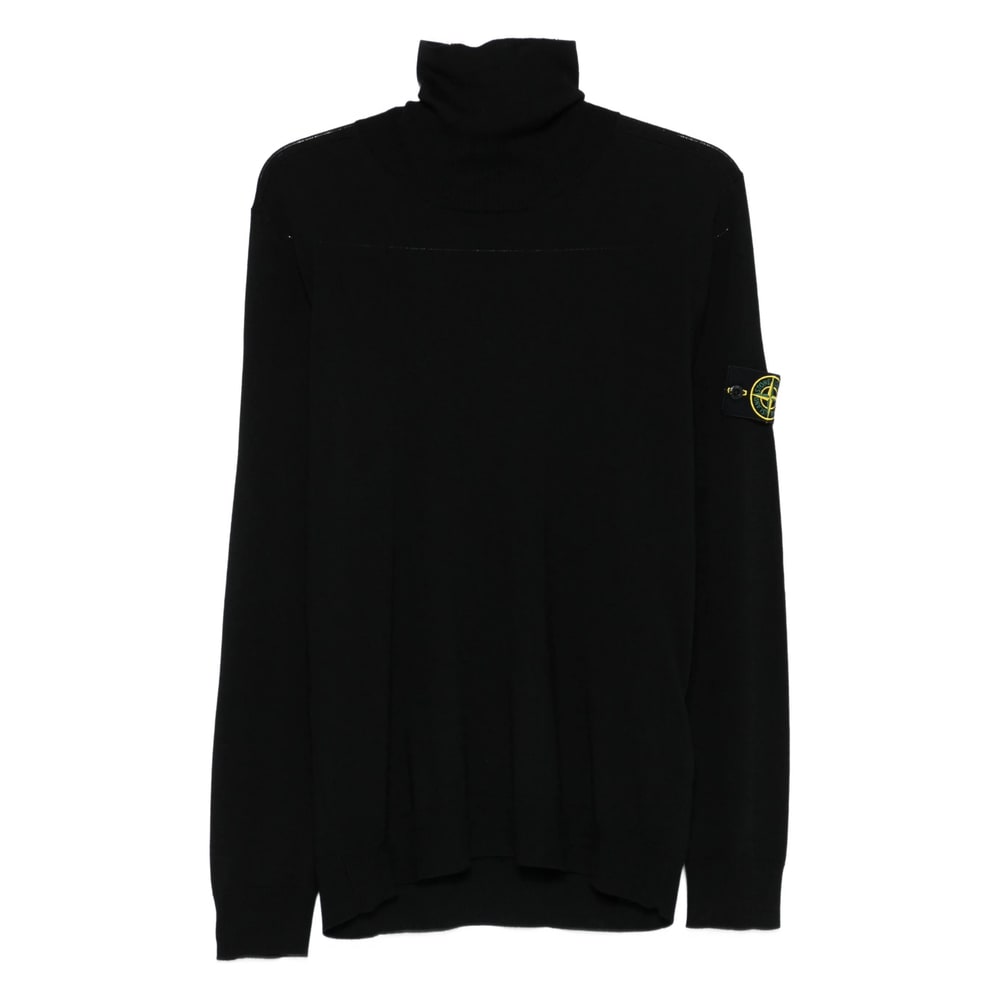 Stone Island Ribbed Wool Turtleneck Sweater Clothing In Black