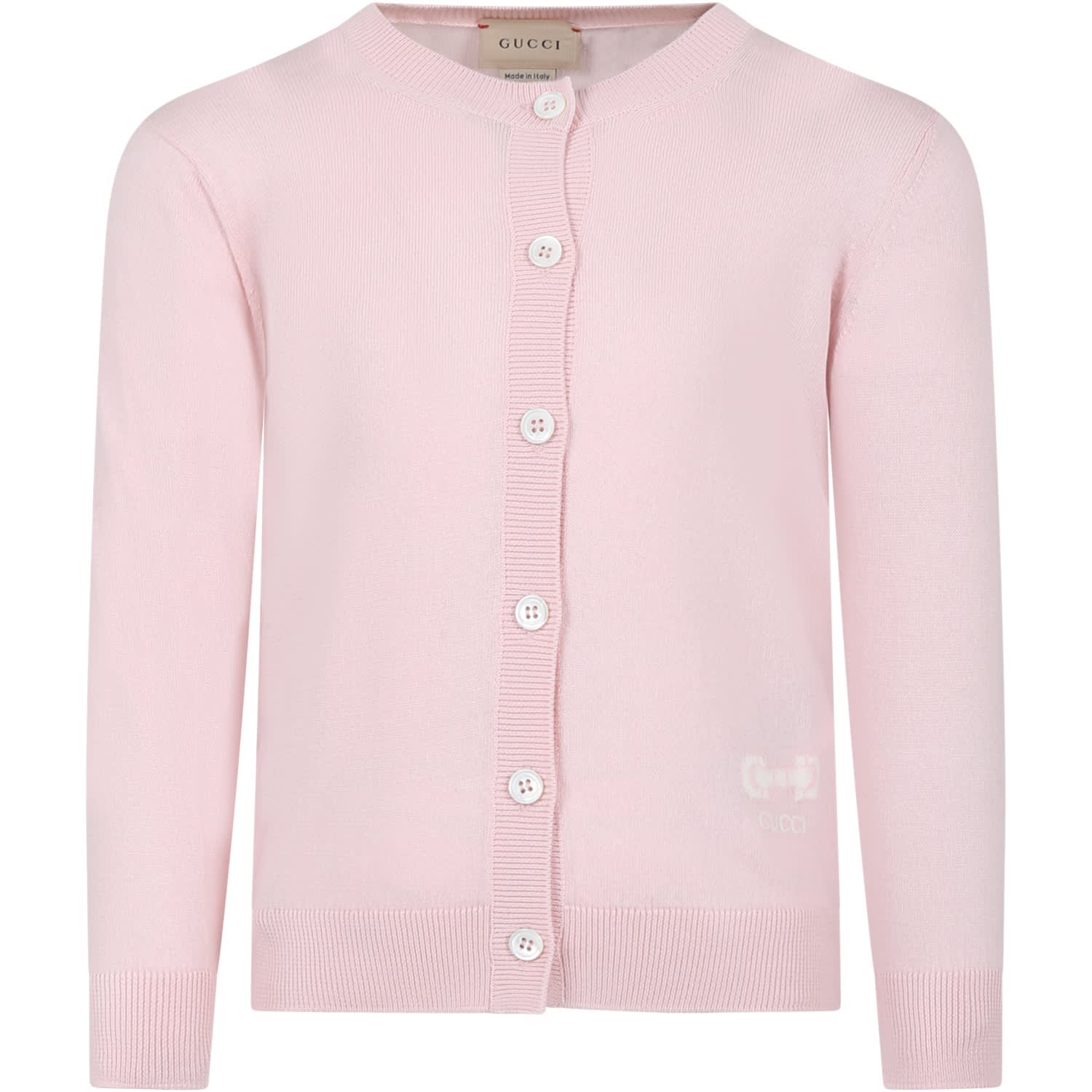 Gucci Kids' Pink Cardigan For Girl With Logo