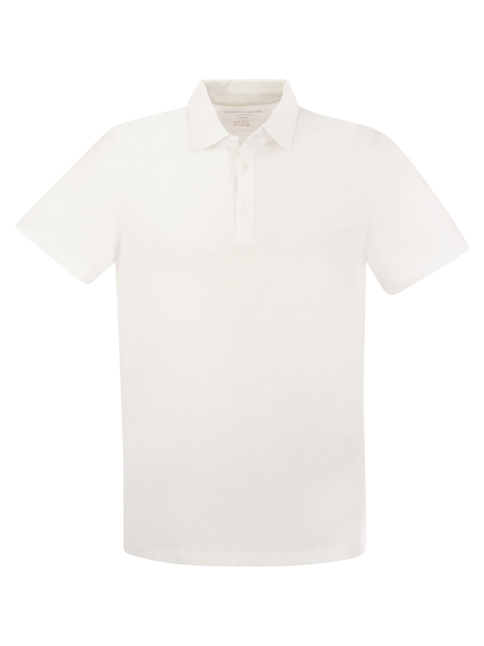 Shop Majestic Short-sleeved Polo Shirt In Lyocell And Cotton In White