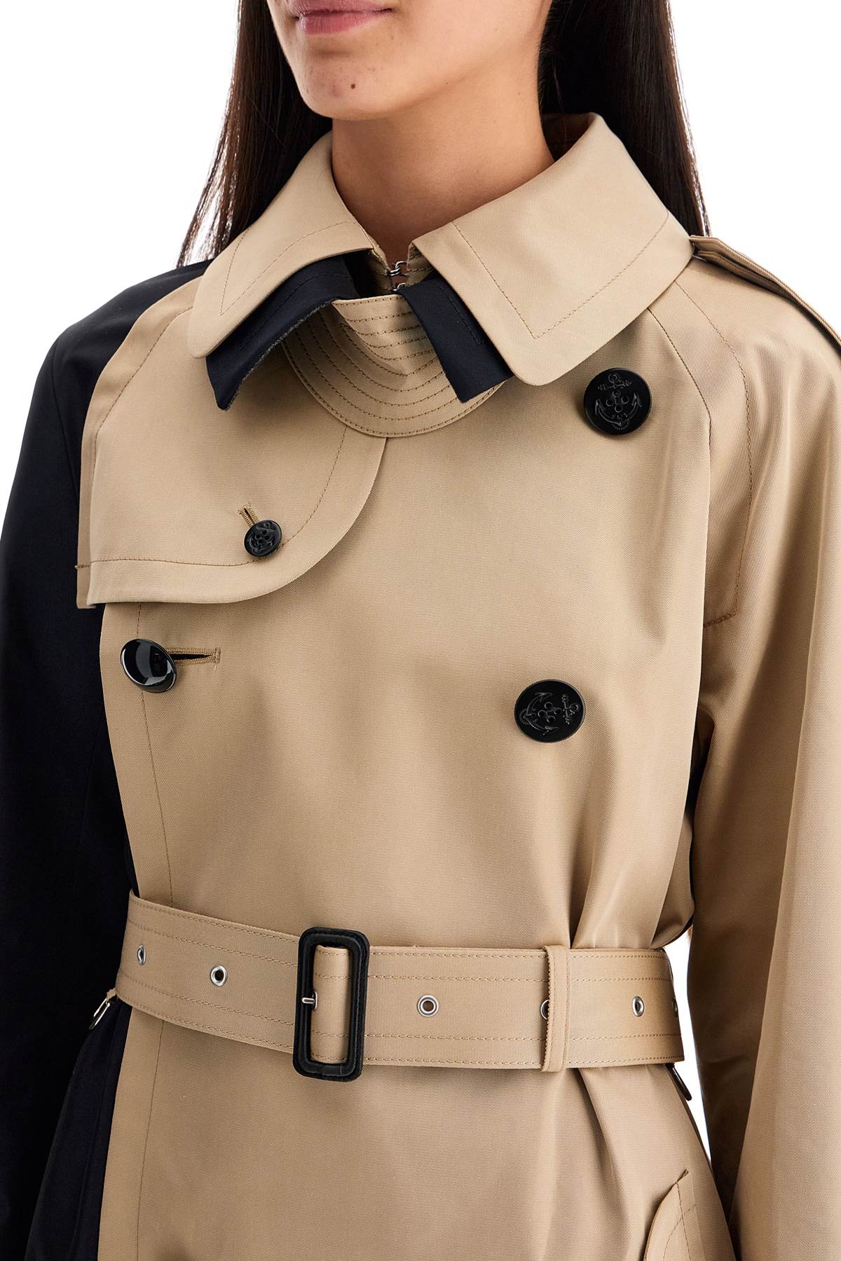 Shop Sacai Color Block Gabardine Trench In Navy×beige (beige)