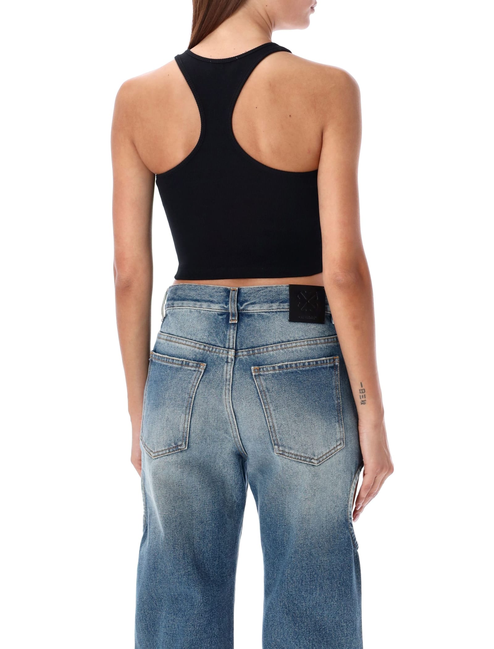 Shop Off-white Ribbed Crop Top In Black