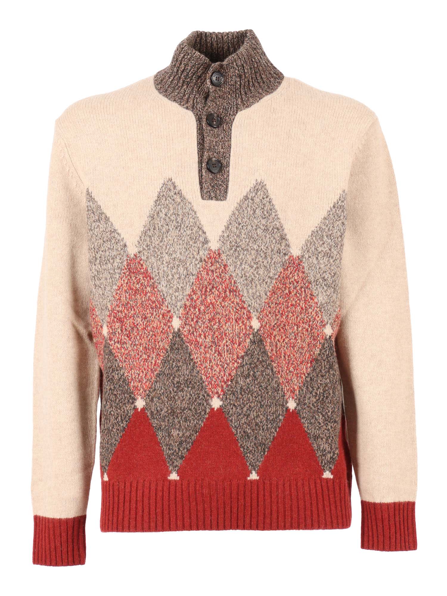 Ballantyne High Ribbed Turtleneck Pullover With Button Detail In Multi