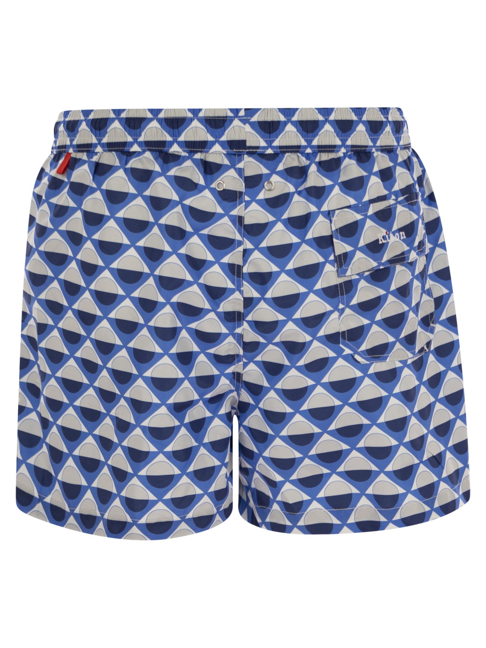 Kiton Patterned Beach Boxers In White/blue