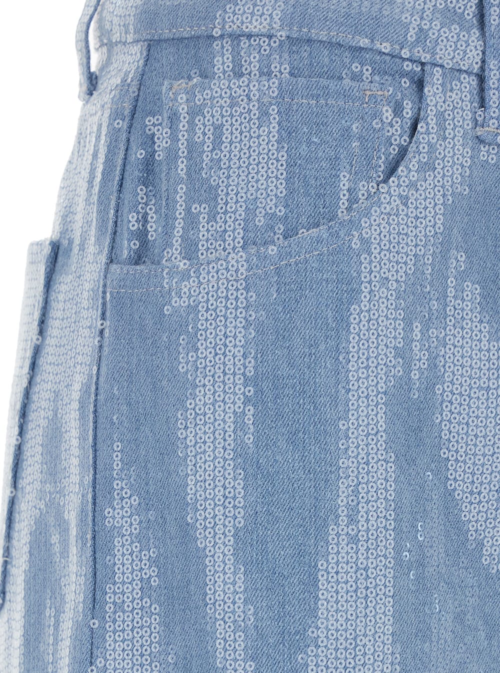Federica Tosi Light Blue Five-pocket Jeans With All-over Sequins In Fabric Woman In Light Blue