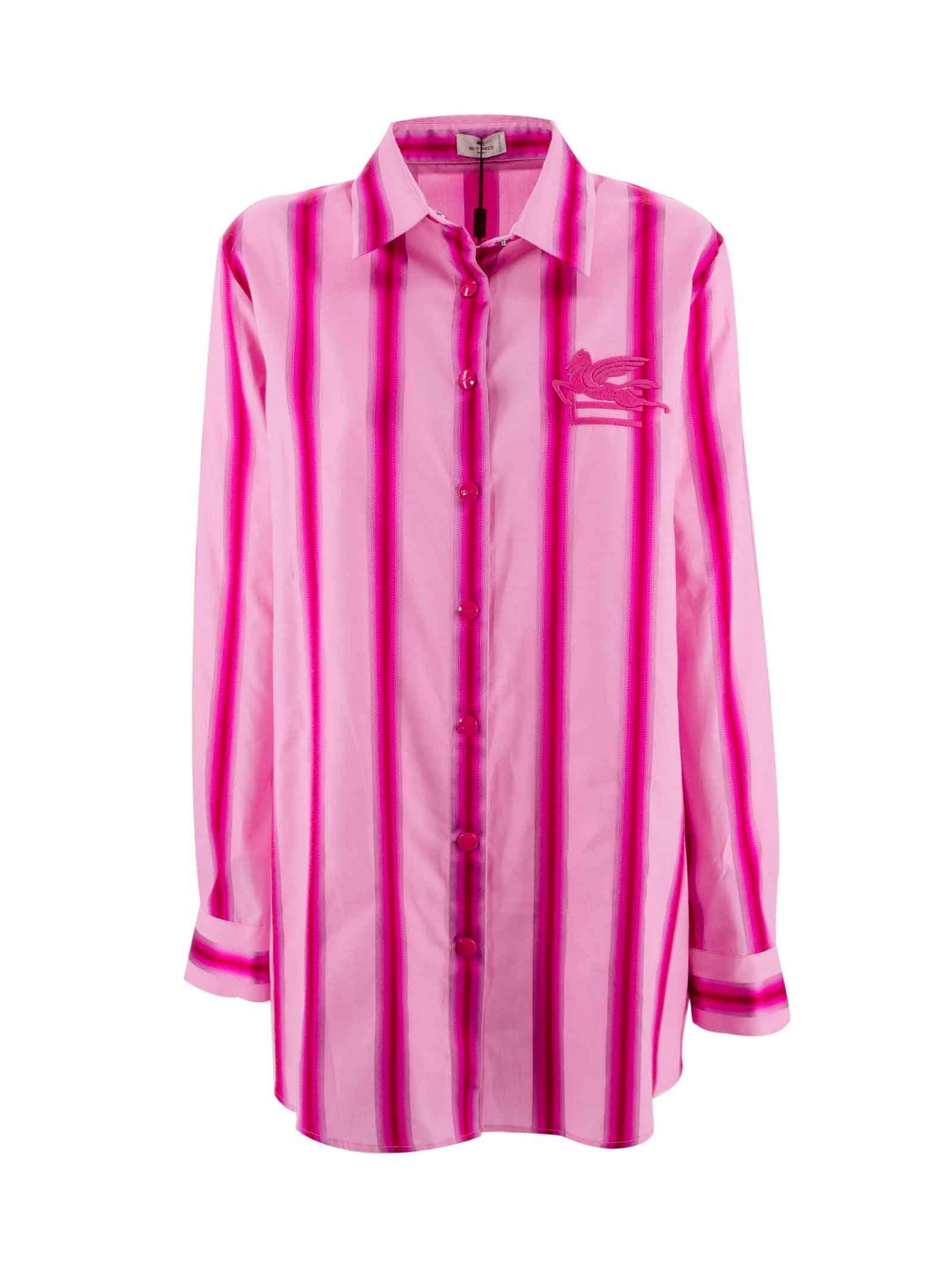 ETRO STRIPED SHIRT IN COTTON AND SILK WITH PEGASUS
