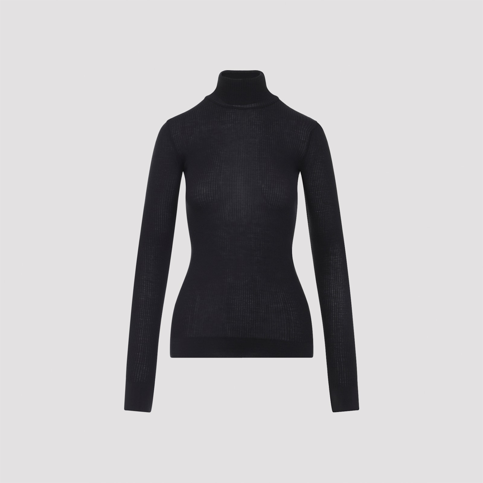 Lemaire Fitted Long-sleeve Black Wool Top In Black