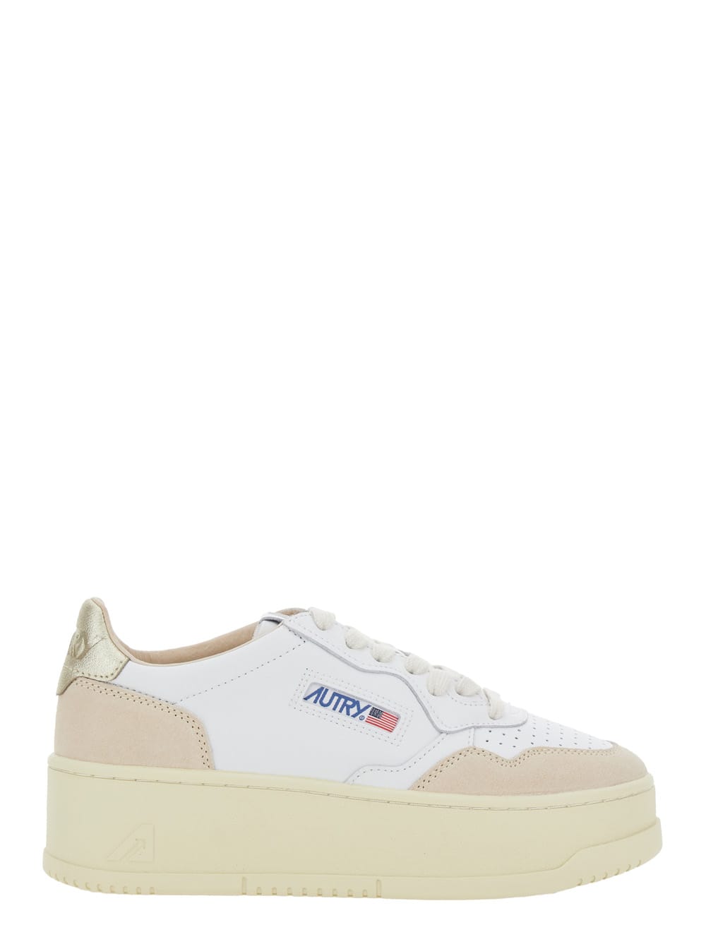 Autry Low Top Leather Sneakers With Metallic Panels In Gold