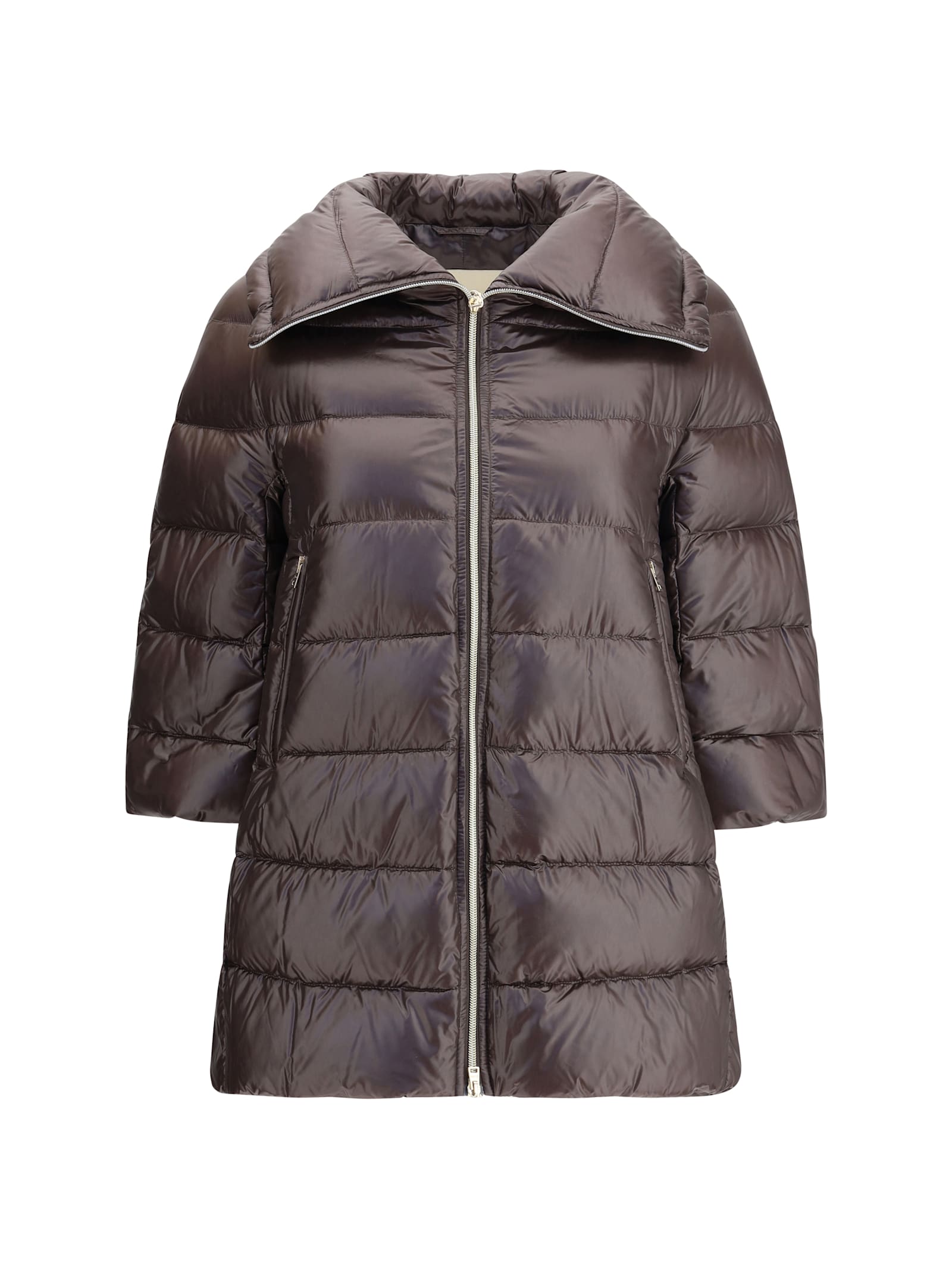 Herno Quilted Padded Midi Jacket With High Collar In Brown