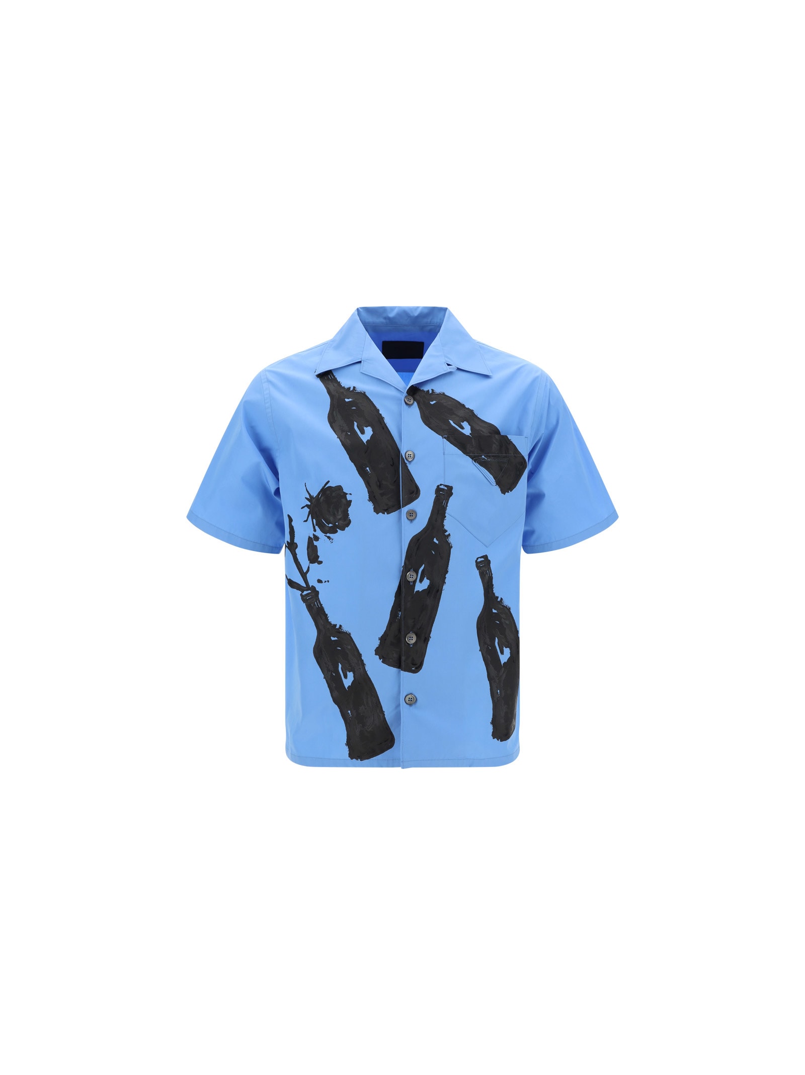 Prada Short-sleeved Shirt In Printed Cotton In Celeste