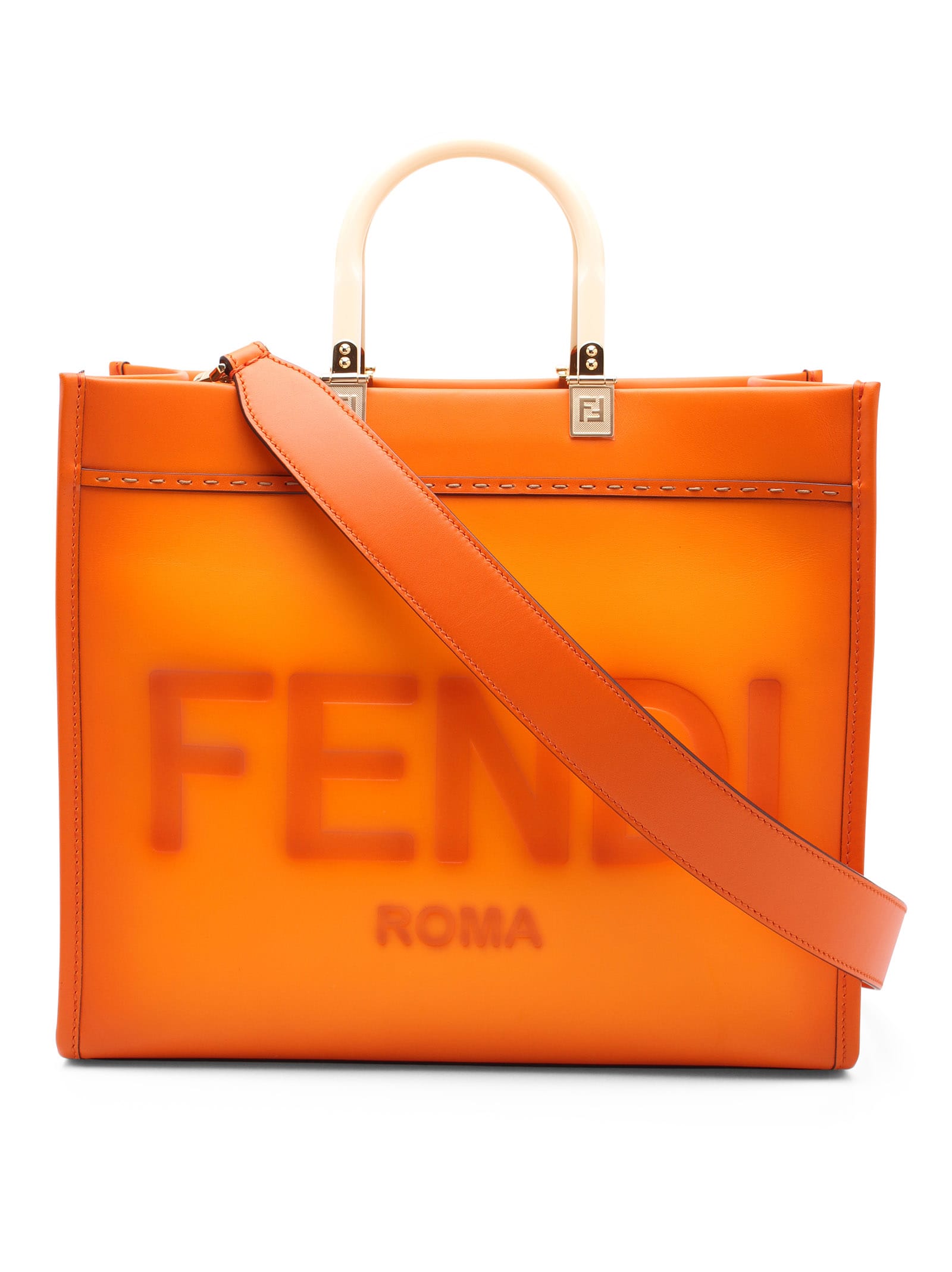 Fendi Sunshine Medium Leather Shopping Bag In Orange