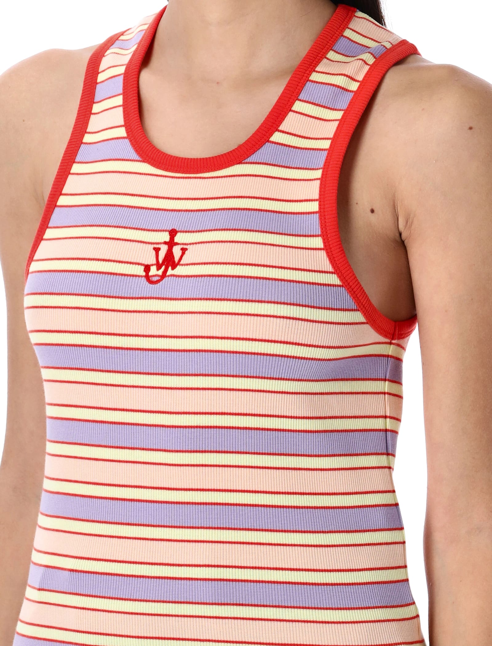 Shop Jw Anderson Contrast Trim Striped Tank Top In Pink Multi