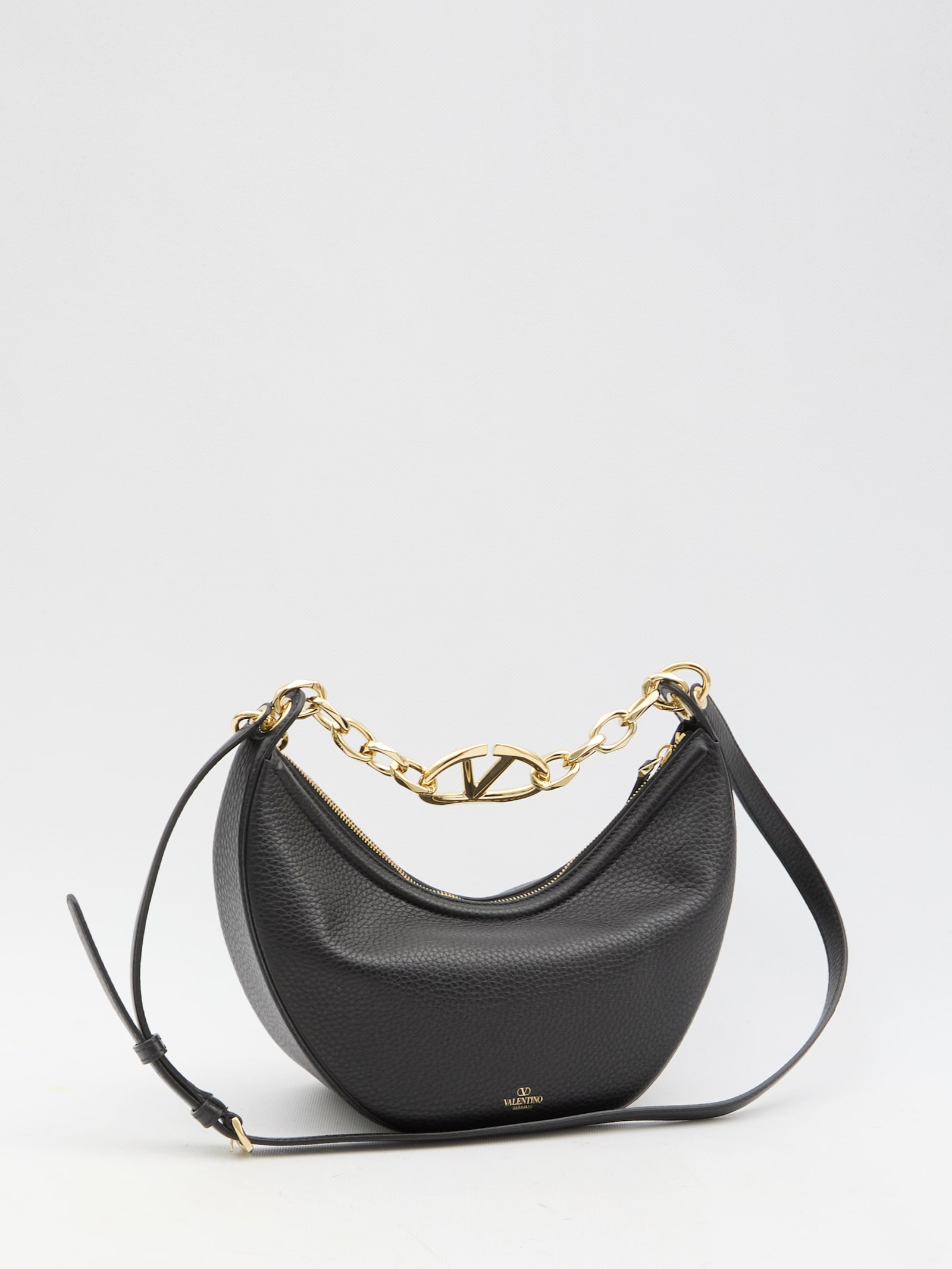 Shop Valentino Small Vlogo Moon Hobo Bag In Black