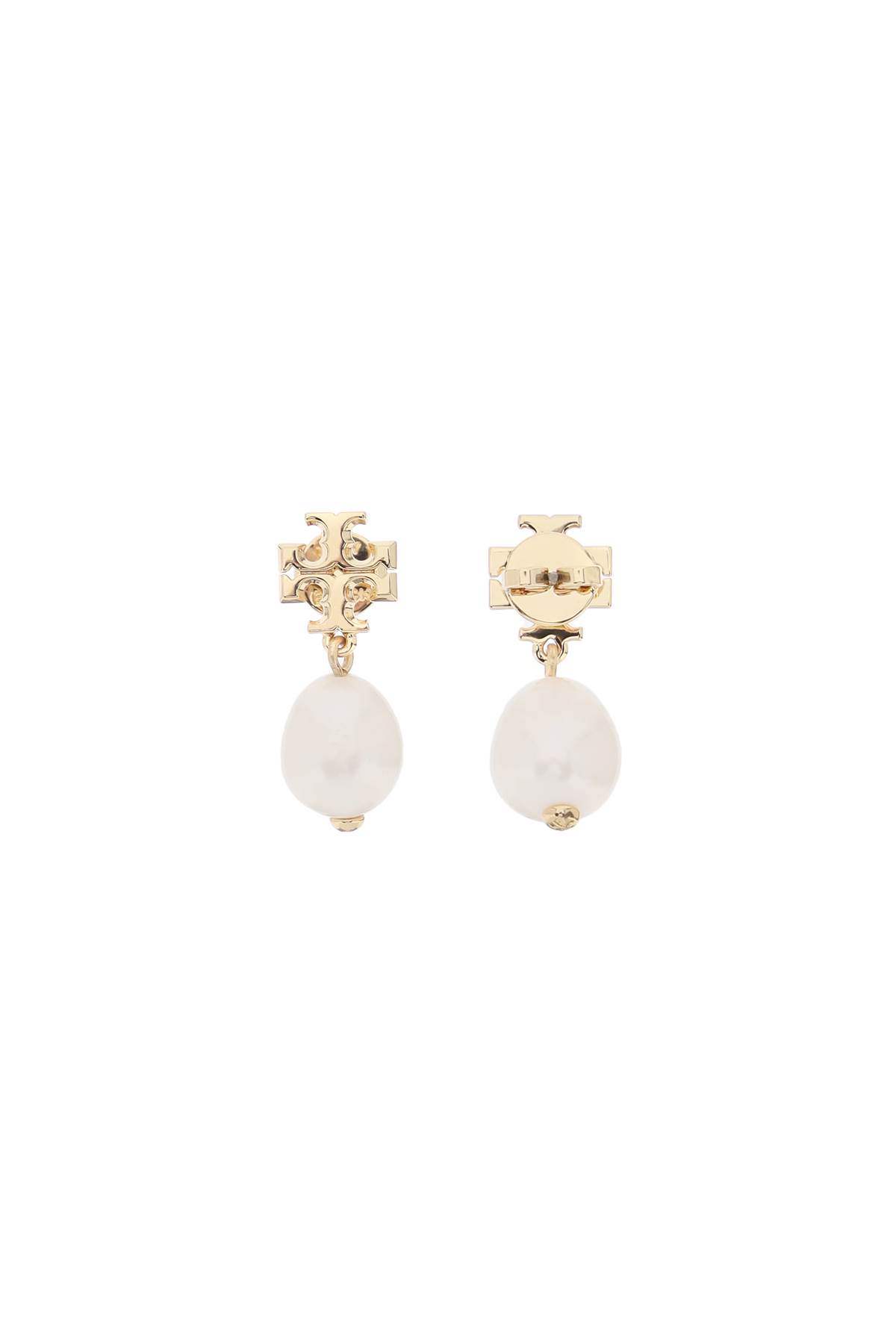 Shop Tory Burch Kira Earring With Pearl In Tory Gold Ivory (white)