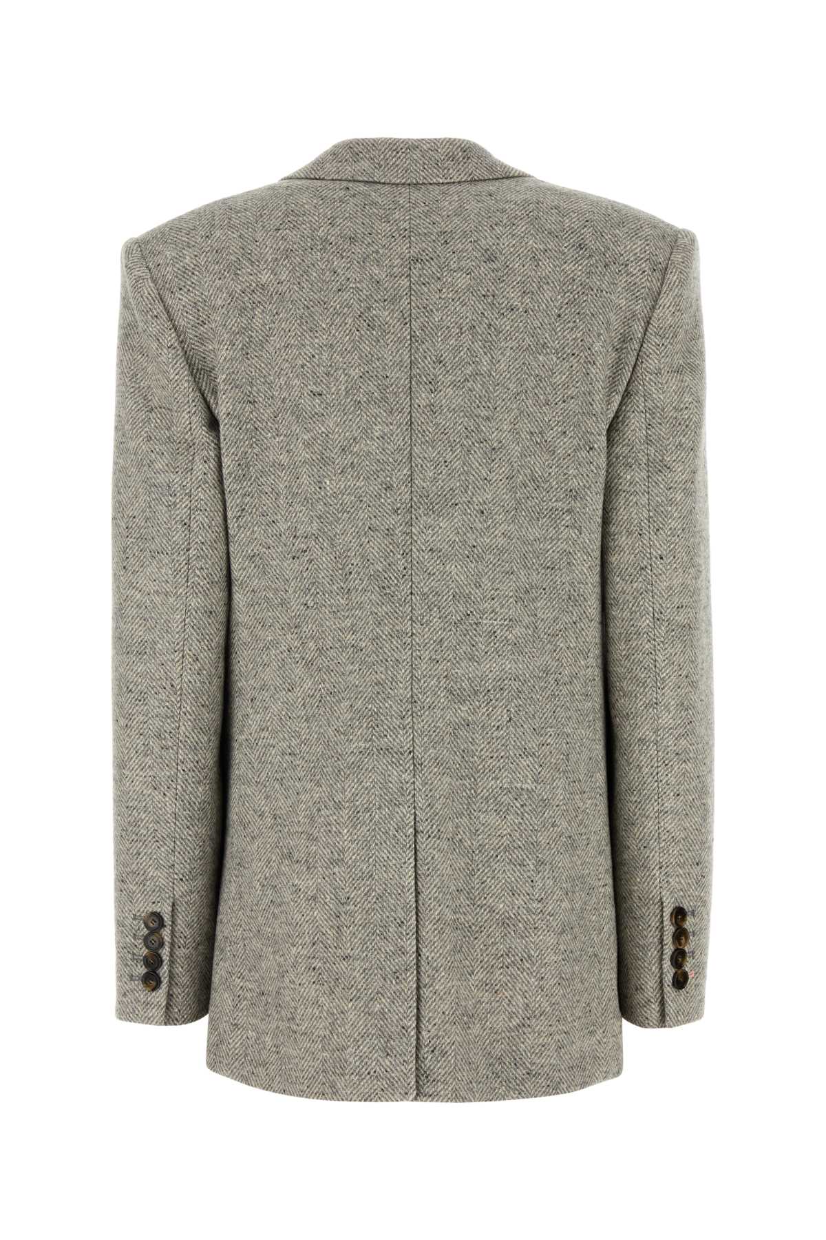 Stella Mccartney Embroidered Wool Blend Blazer With Notched Lapels In Gray