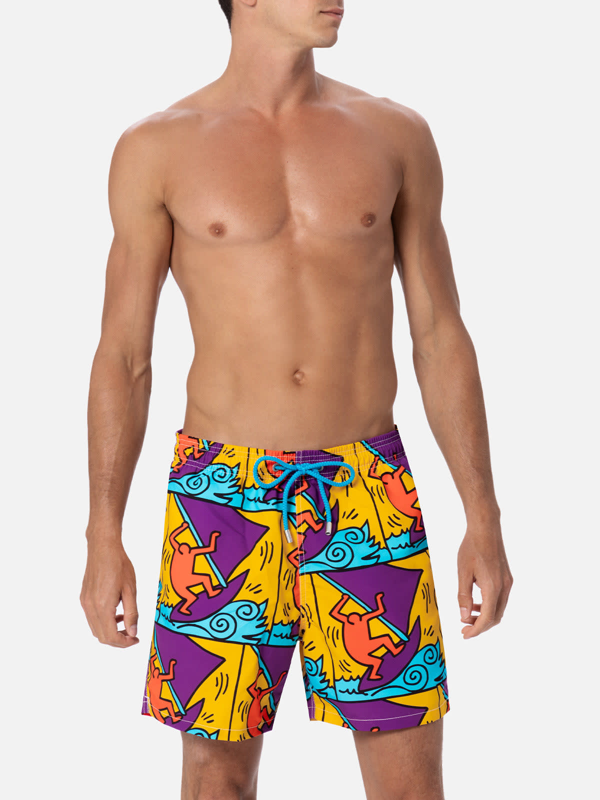 MC2 SAINT BARTH MAN MID-LENGTH GUSTAVIA SWIM-SHORTS WITH KEITH HARING DESIGN PLACED PRINT KEITH HARING SPECIAL EDITI 