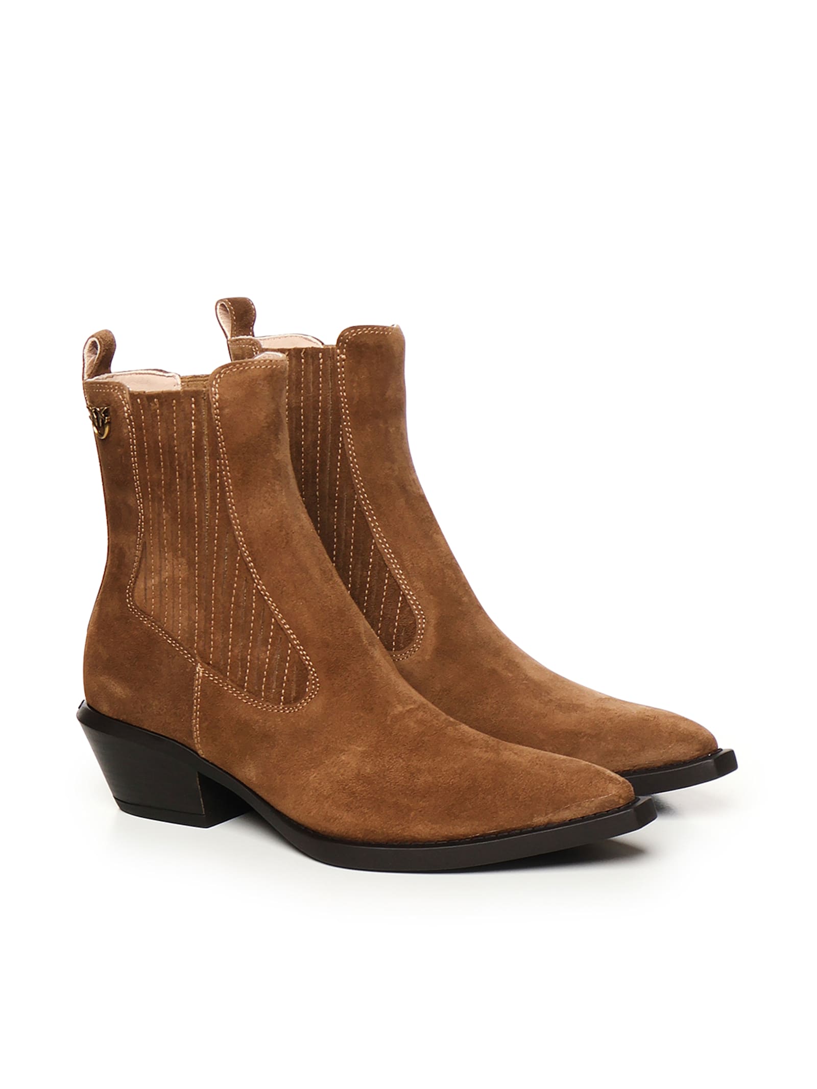 Shop Pinko Suede Ankle Cowboy Boots In Brown