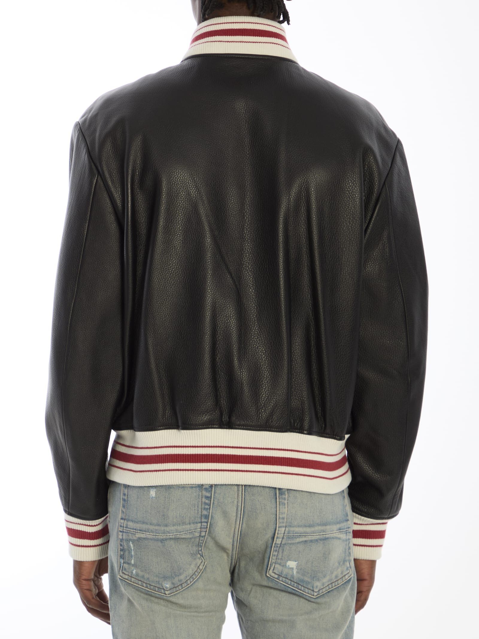 Shop Amiri Leather Bomber Jacket In Black