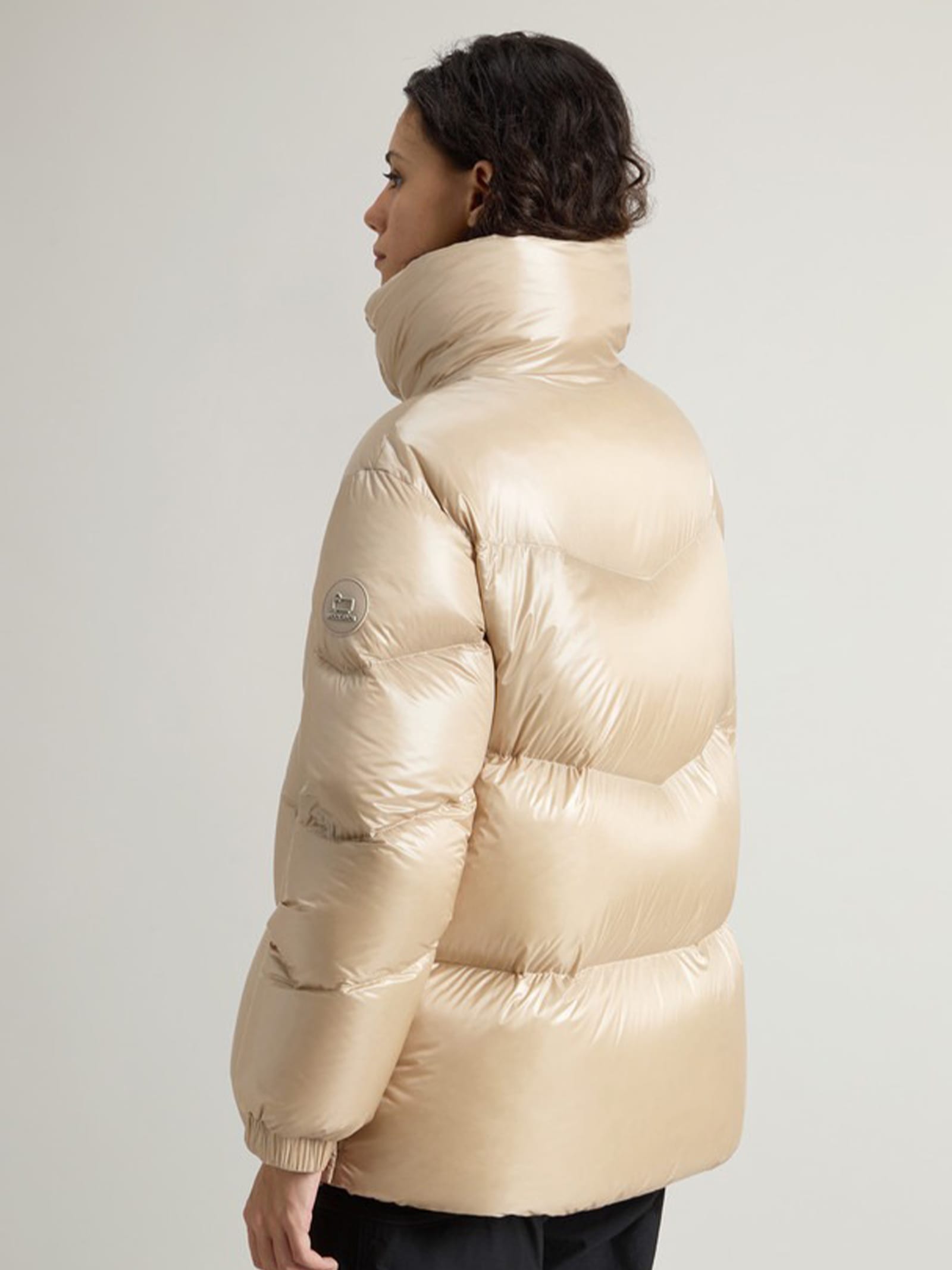 Shop Woolrich Womens Short Quilted Down Jacket In Oxford Tan