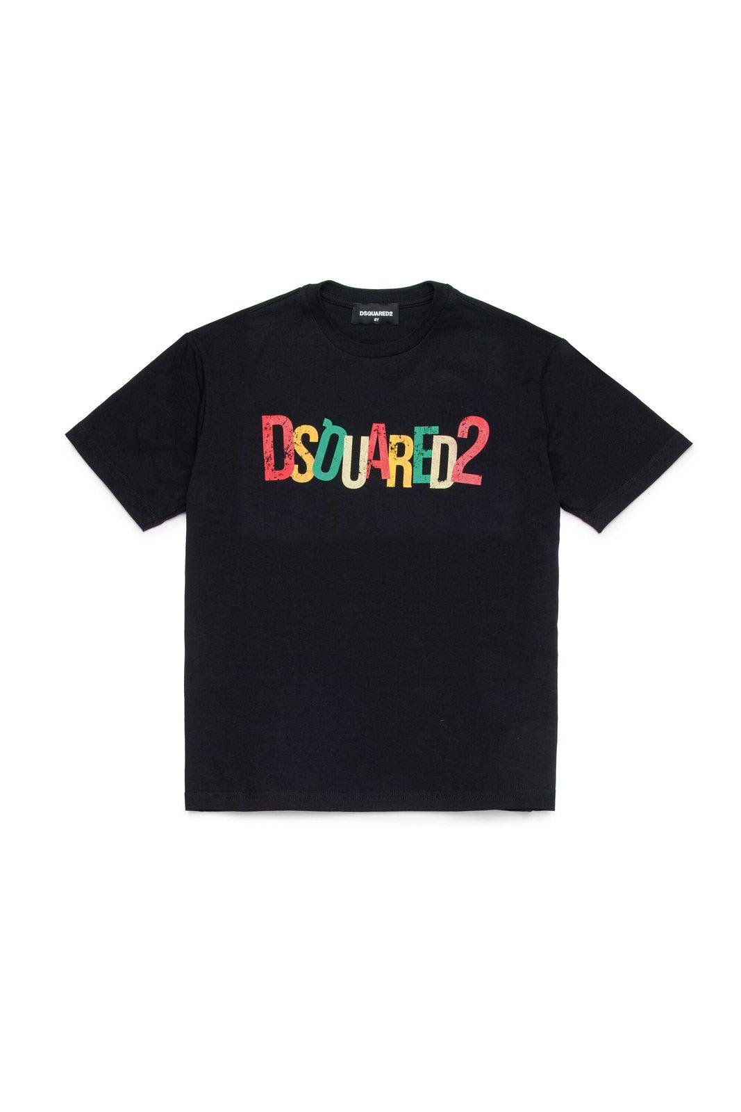 Dsquared2 Kids' Logo-printed Crewneck T-shirt In Black
