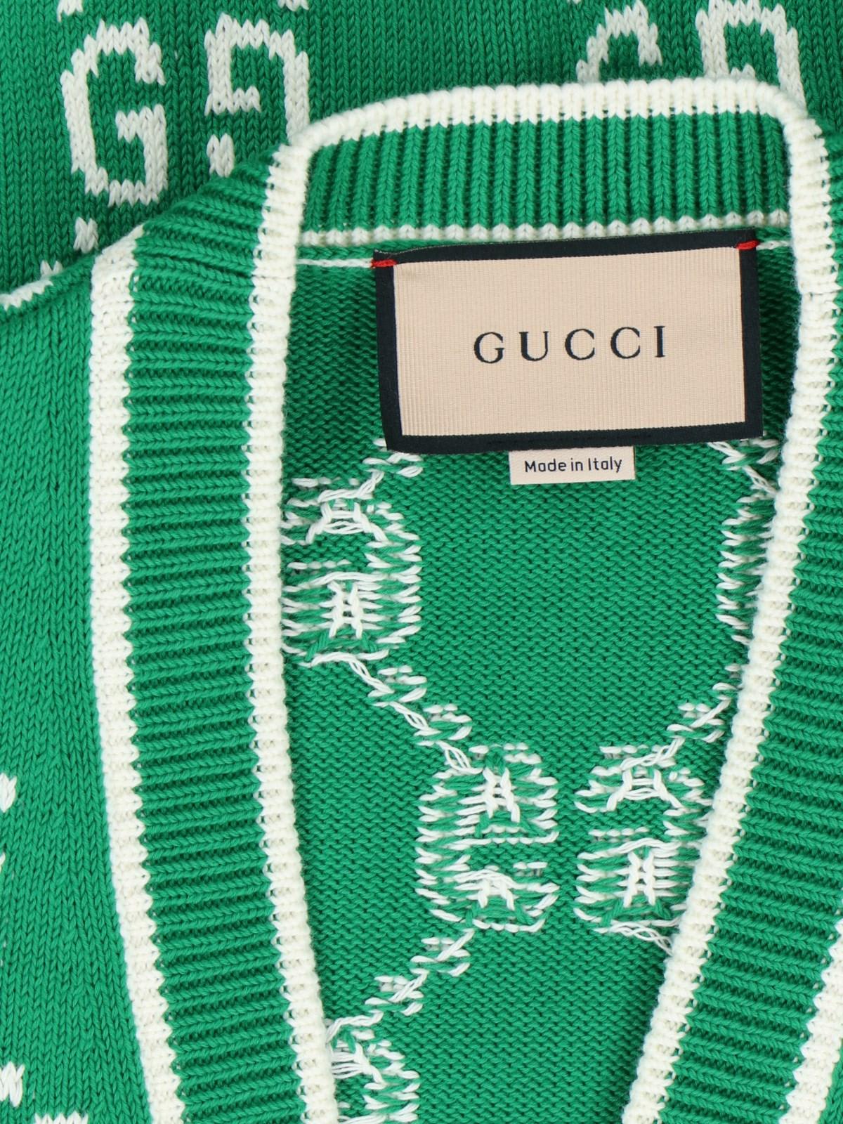 Shop Gucci Gg Cardigan In Greenivory