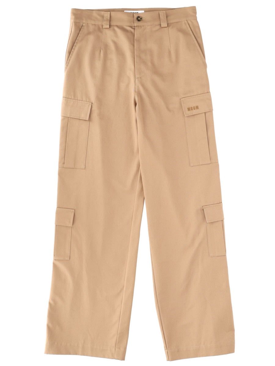 Msgm Oversized Cargo Trousers Featuring Pockets In Neutral