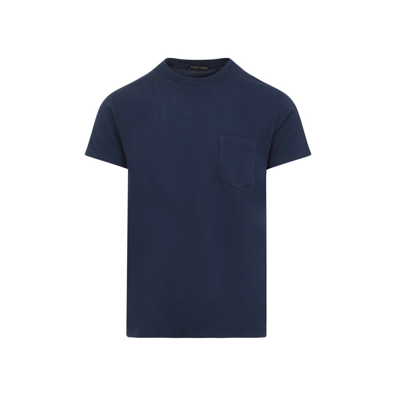 Tom Ford Indigo Blue Cotton T-shirt With Chest Pocket And Crew Neck