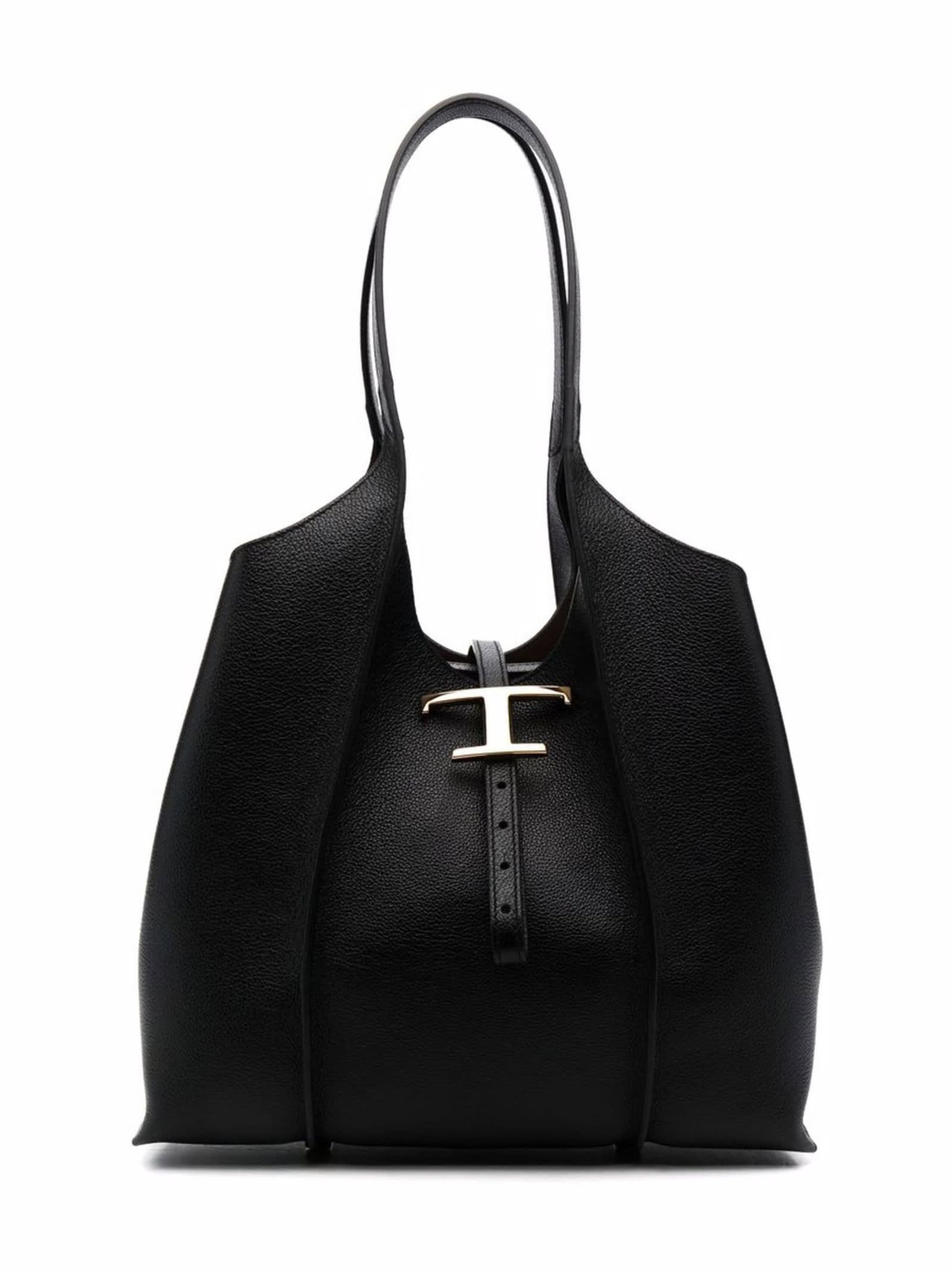 Shop Tod's T Timeless Shopping Bag In Leather Small In Black