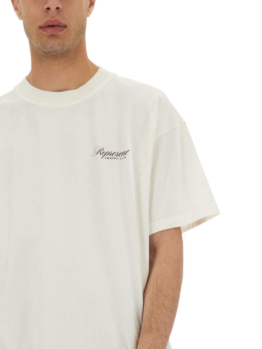 Represent White Crewneck T-shirt With With Front And Back Owners Club Print In Cotton Man In White