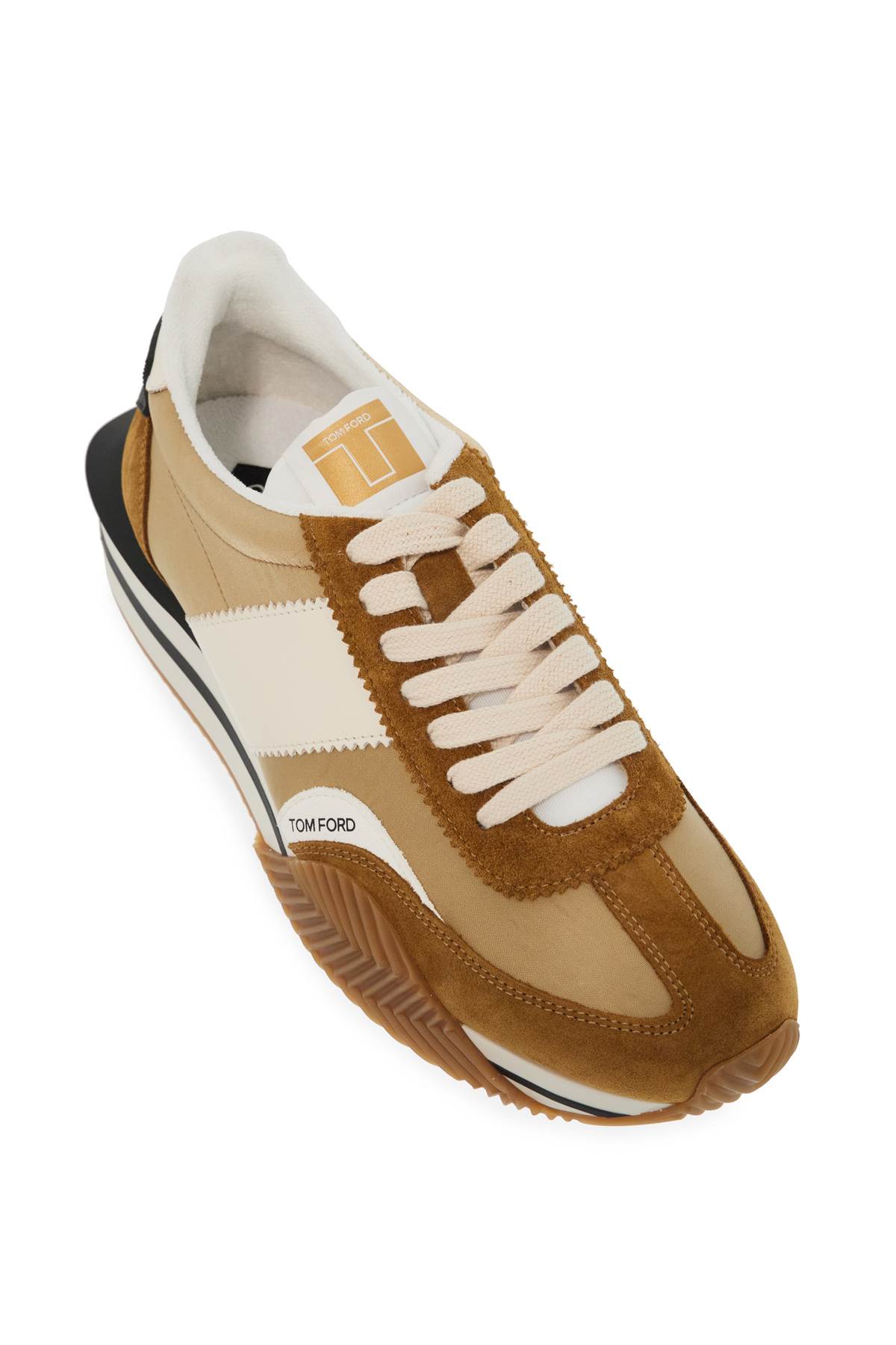 Shop Tom Ford Techno Canvas And Suede James Sneakers In Biscuit/sand + Cream (brown)