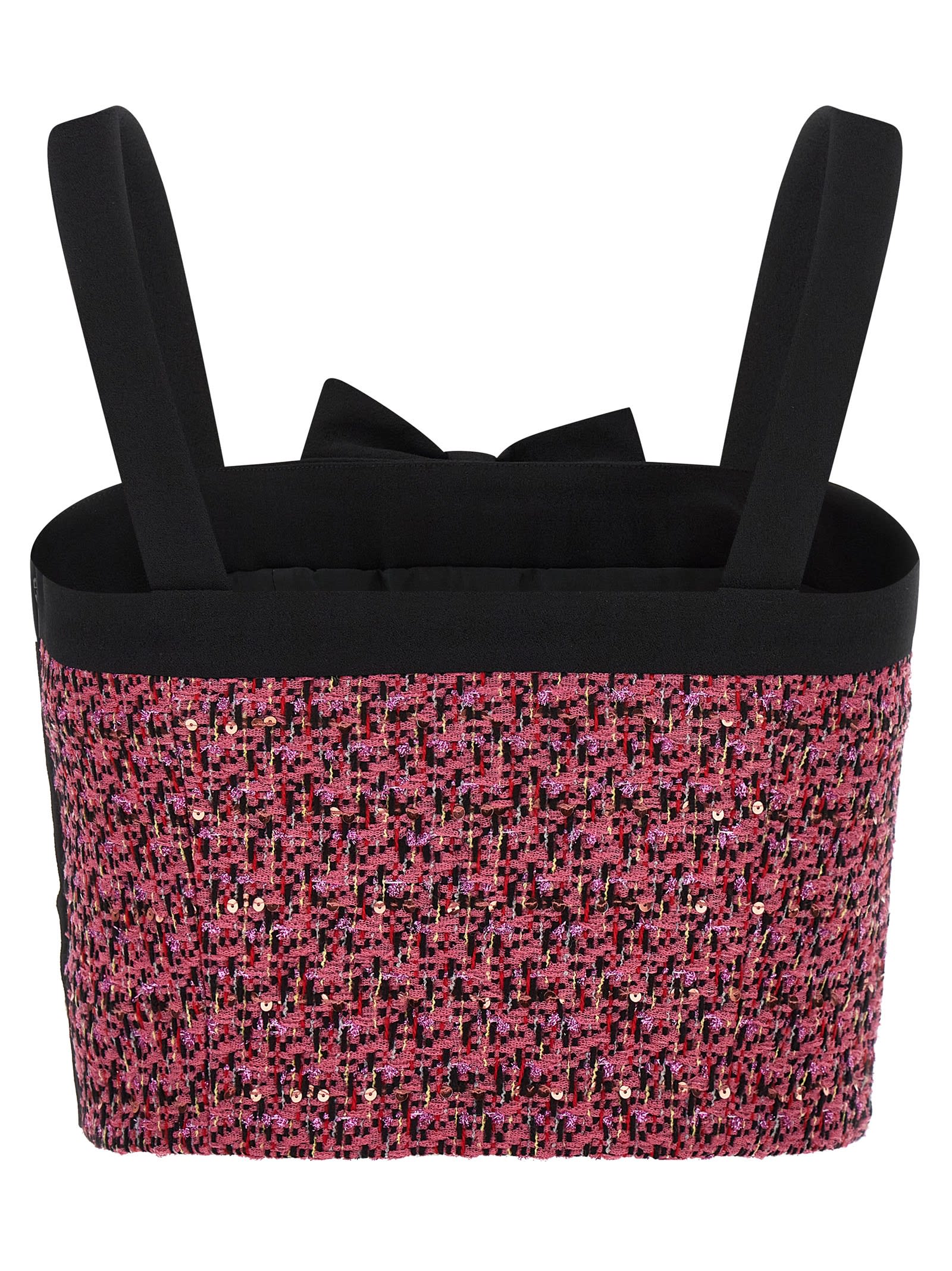 Alessandra Rich Wool Blend Tweed Top With Micro-sequin Embroidery And Bow Detail In Pink