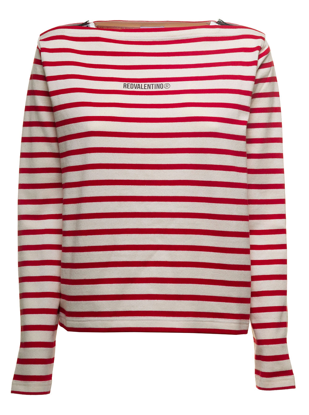 RED Valentino Long-sleeved Striped Sweater With Logo Print