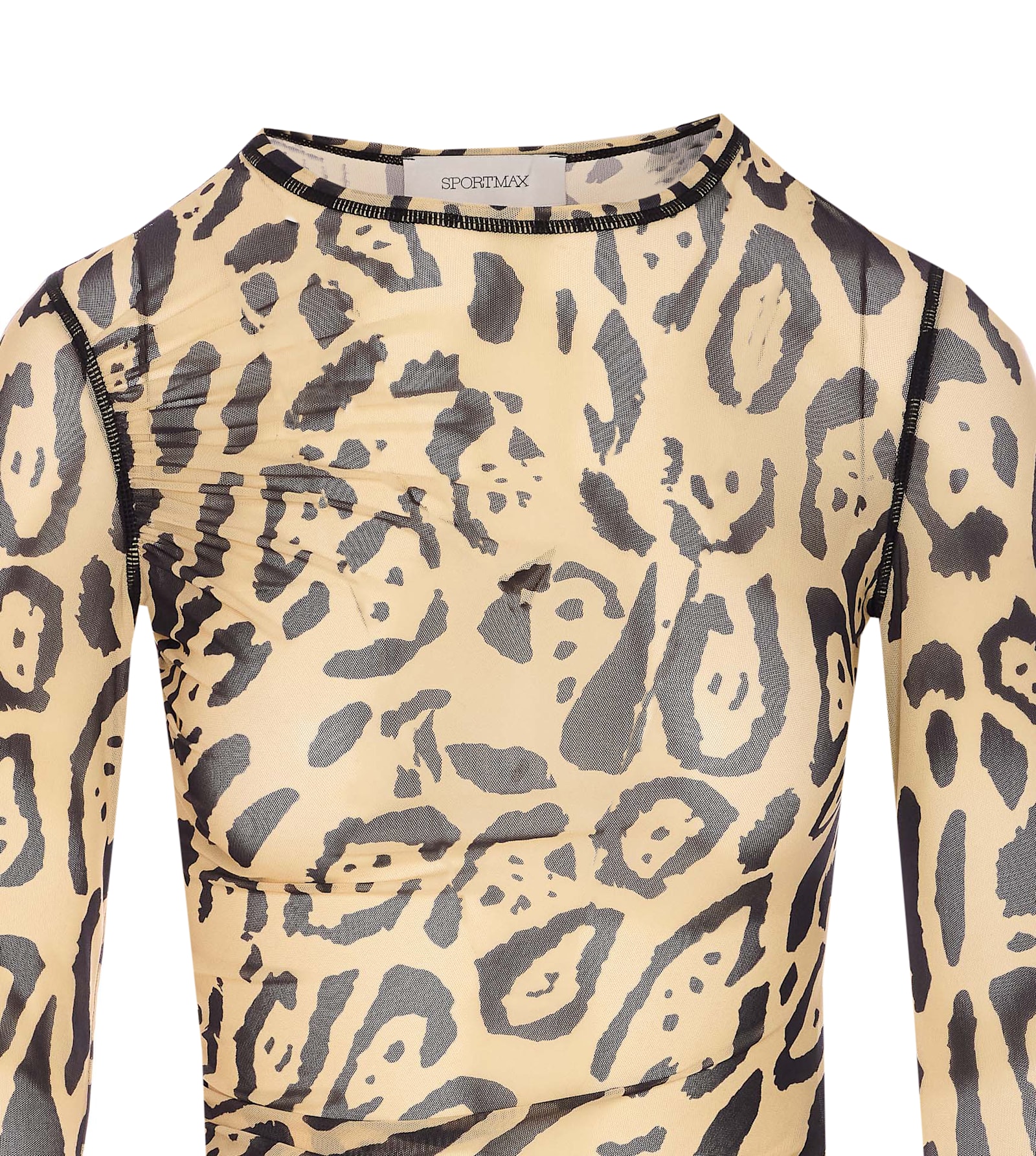 Sportmax Animalier Print Sheer Long Sleeve Top