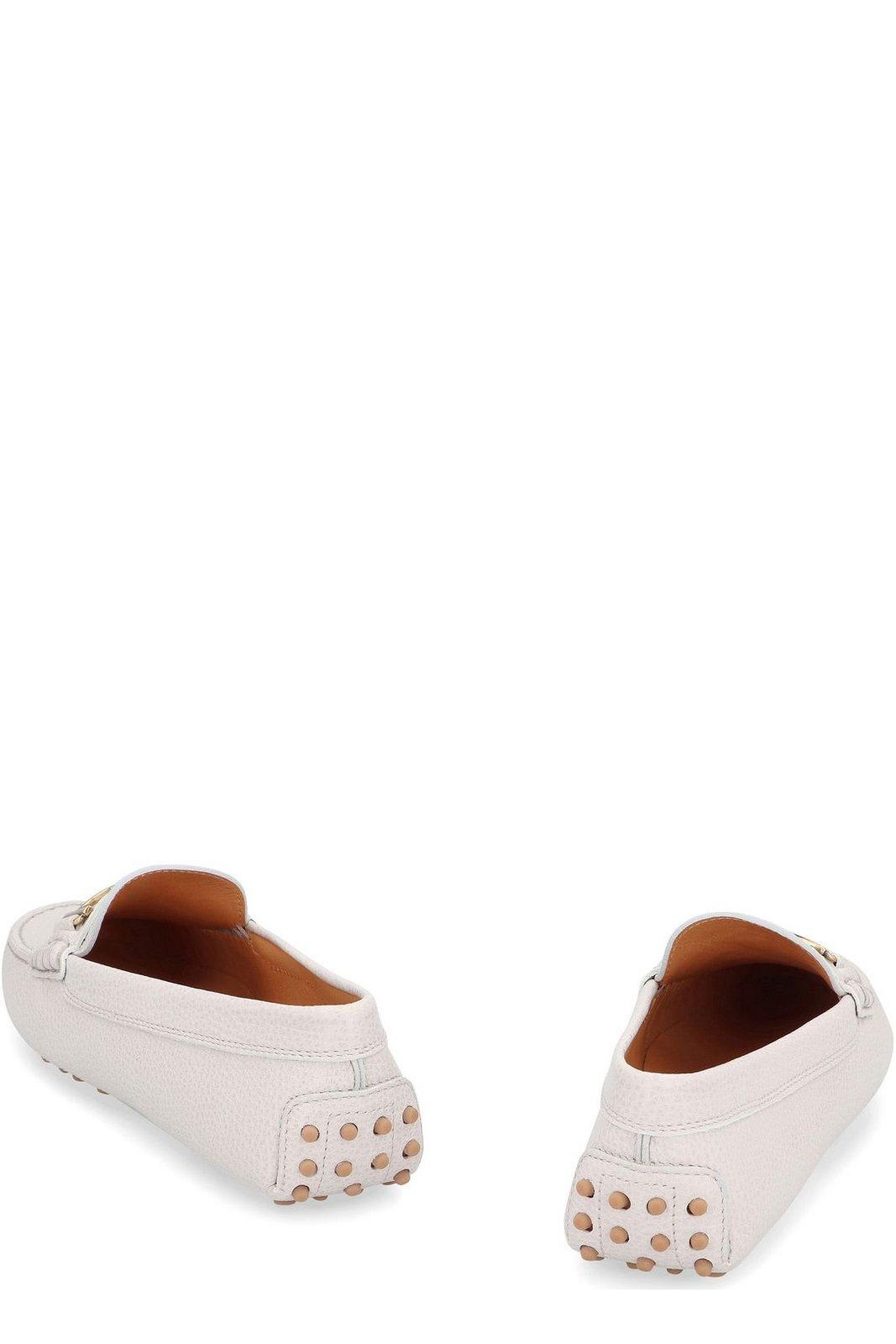 Shop Tod's Logo Plaque Round Toe Loafers