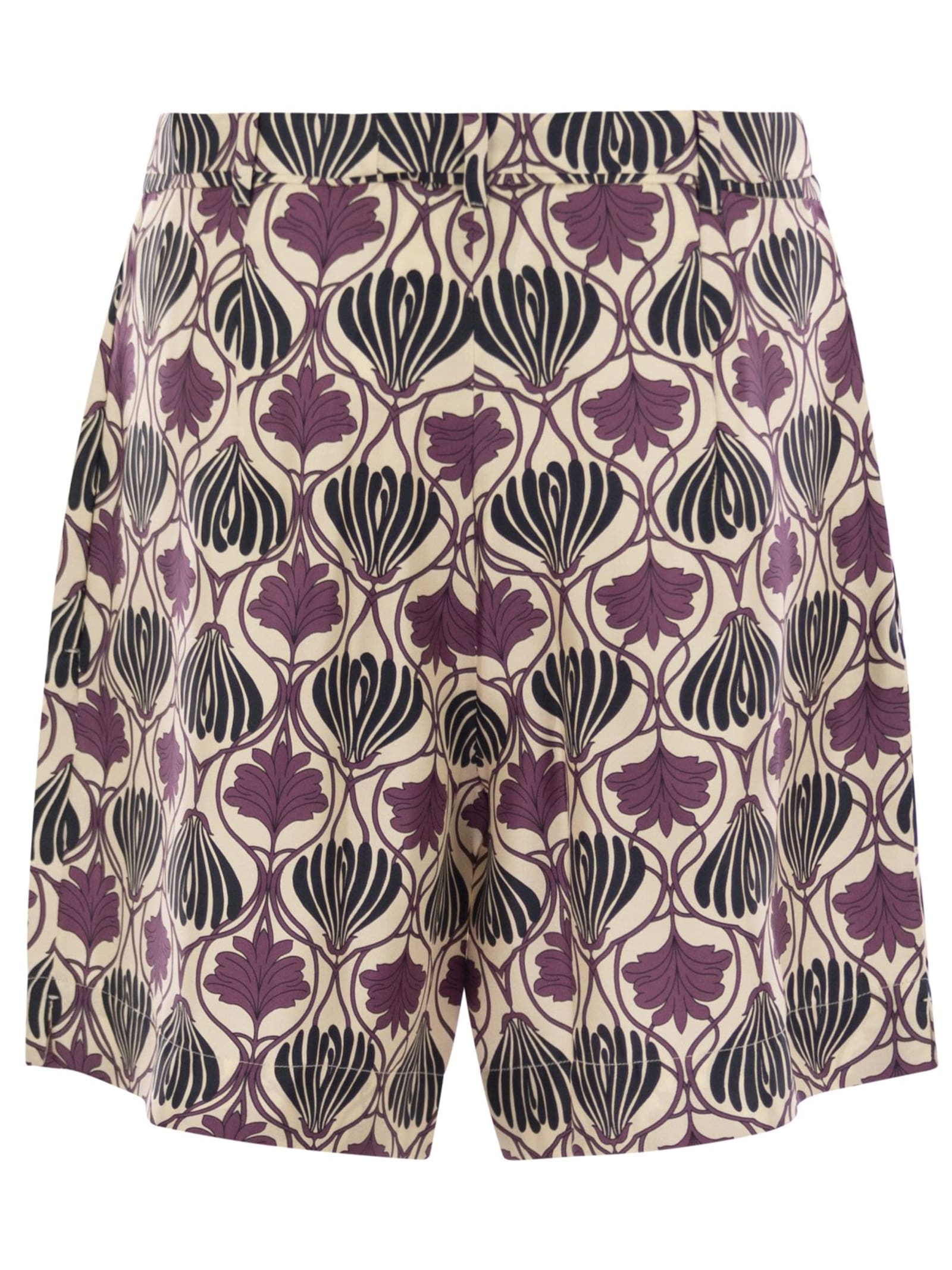 Max Mara Floral Silk Pleated Shorts And Belt In Multi