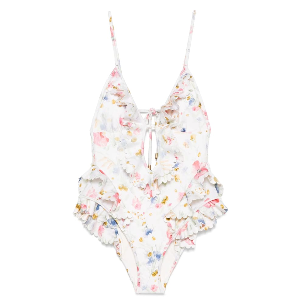 Zimmermann Lucky Waterfall Frill One Piece Swimsuit In Multi