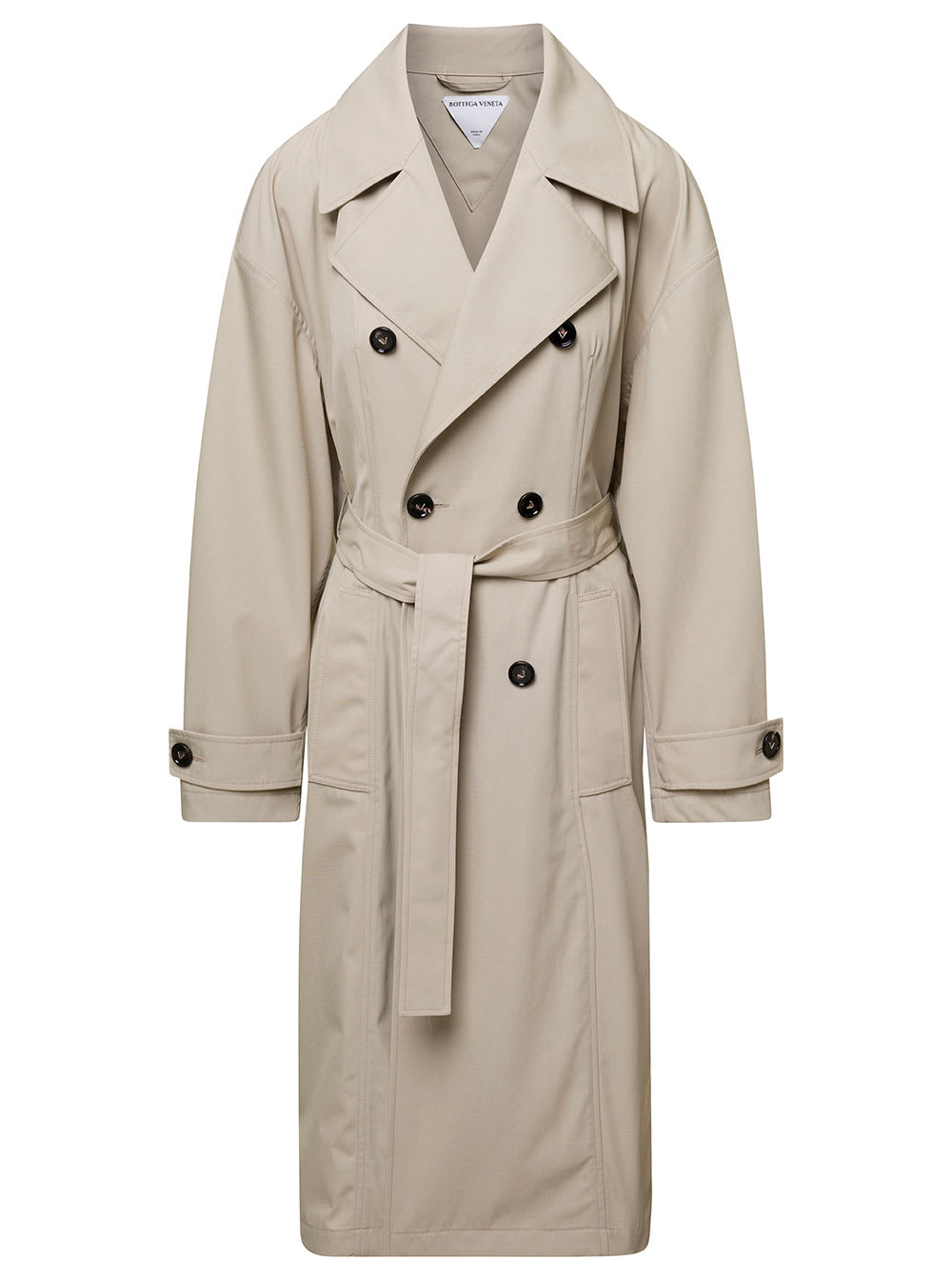 BOTTEGA VENETA BEIGE DOUBLE-BREASTED TRENCH COAT WITH BALLOON EFFECT AT THE BACK IN COTTON BLEND MAN