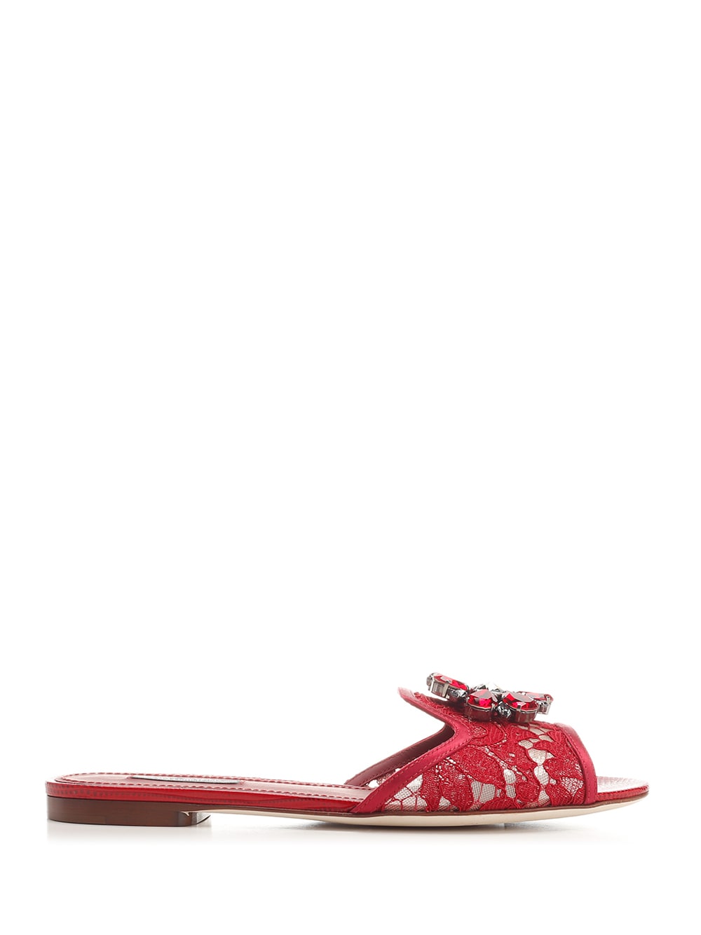 Shop Dolce & Gabbana Taormina Lace Sandals In Red