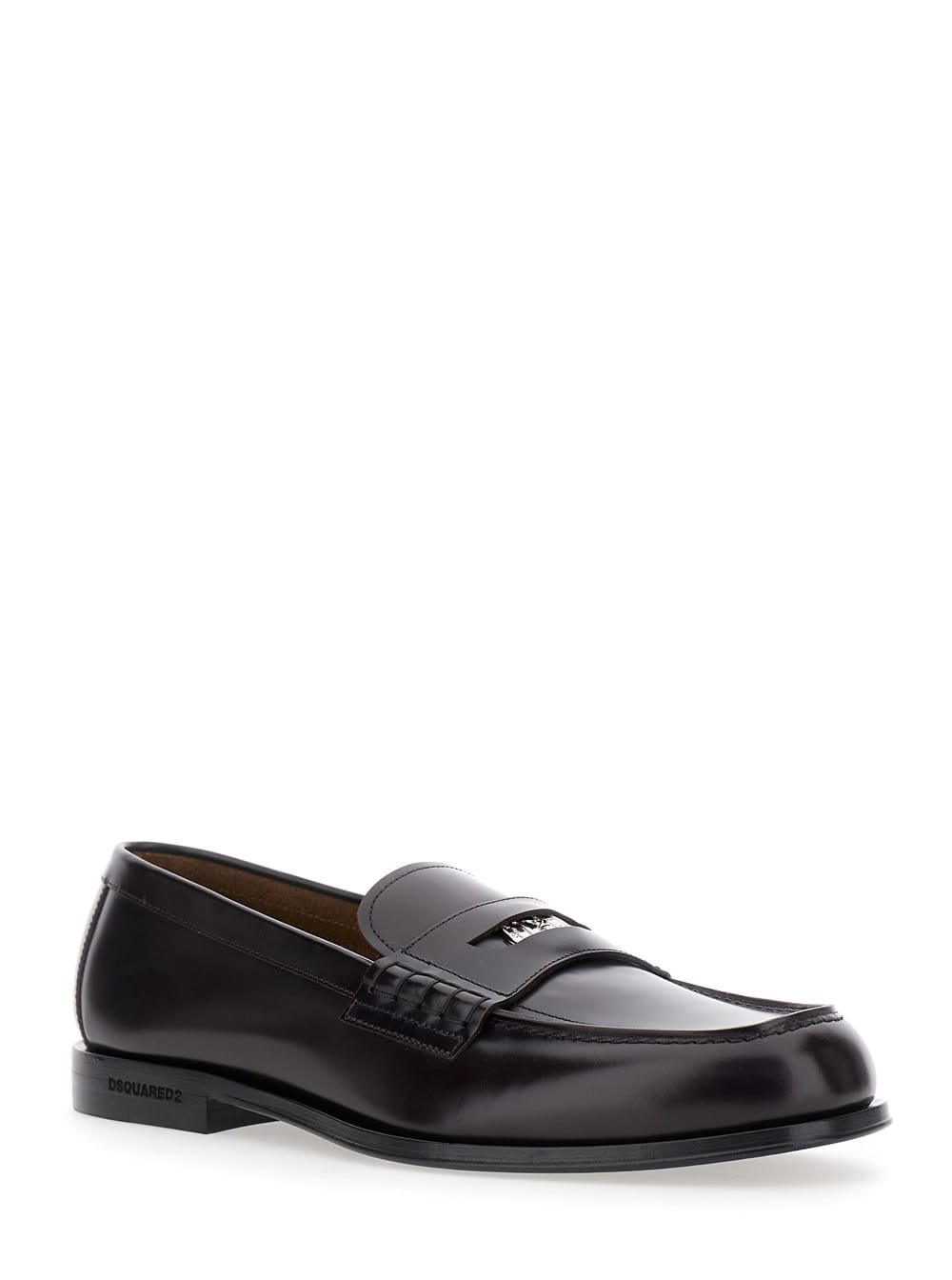 Dsquared2 Black Loafers With Logo Plaque On The Front And Logo Lettering On The Heel In Leather Man In Black