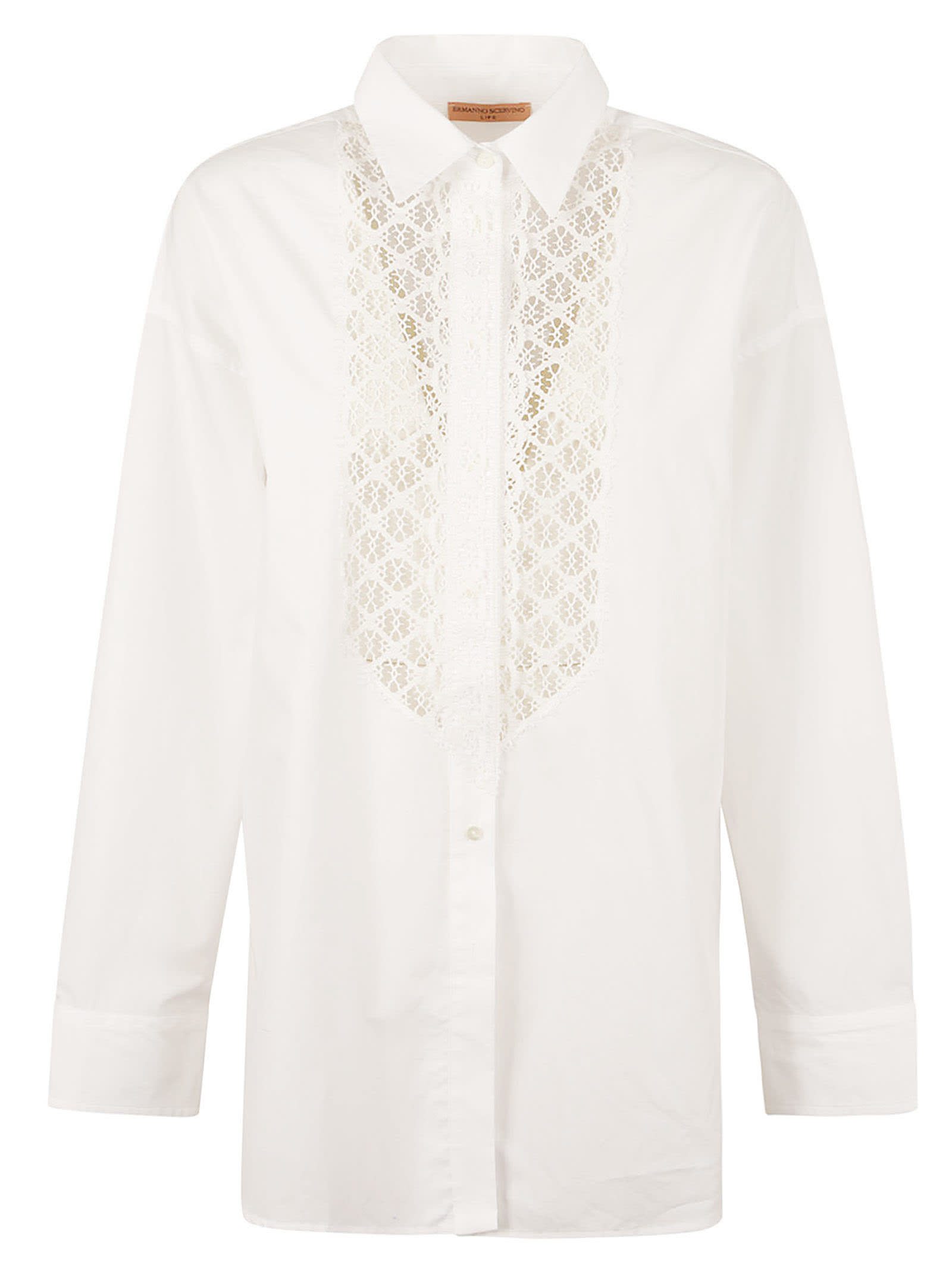 Shop Ermanno Scervino Lace Paneled Oversize Shirt In Bright White