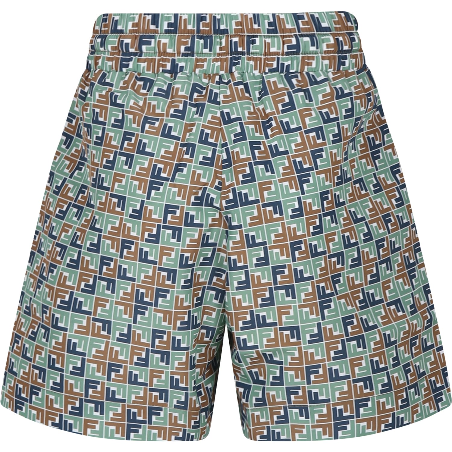 Shop Fendi Multicolor Swim Shorts For Boy With Iconic Ff In Marrone