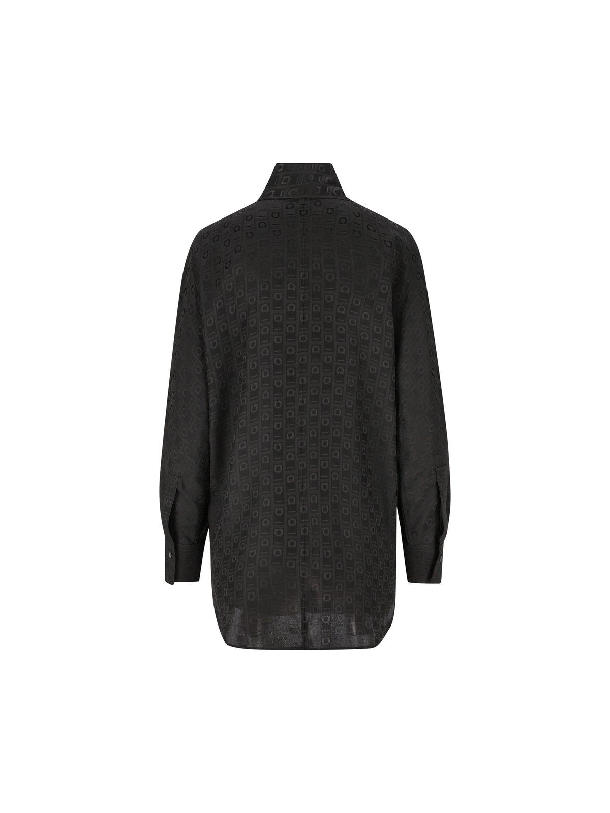 Ferragamo Sash-collar Silk Blouse In Black