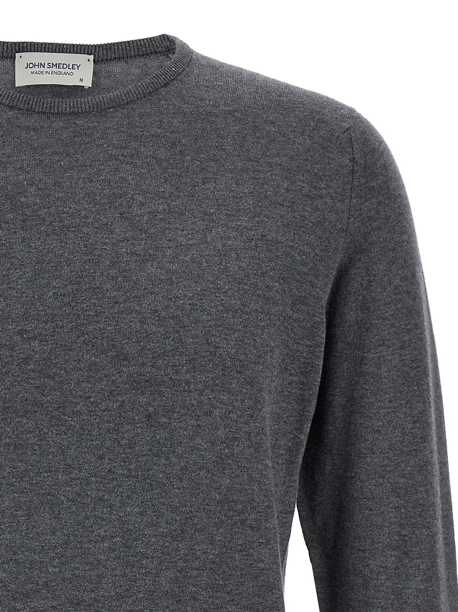 John Smedley Crew Neck Sweater With Ribbed Cuffs In Gray