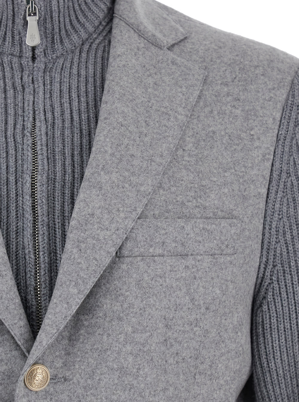 ELEVENTY GREY SINGLE-BREASTED JACKET WITH BIB IN KNIT MAN 